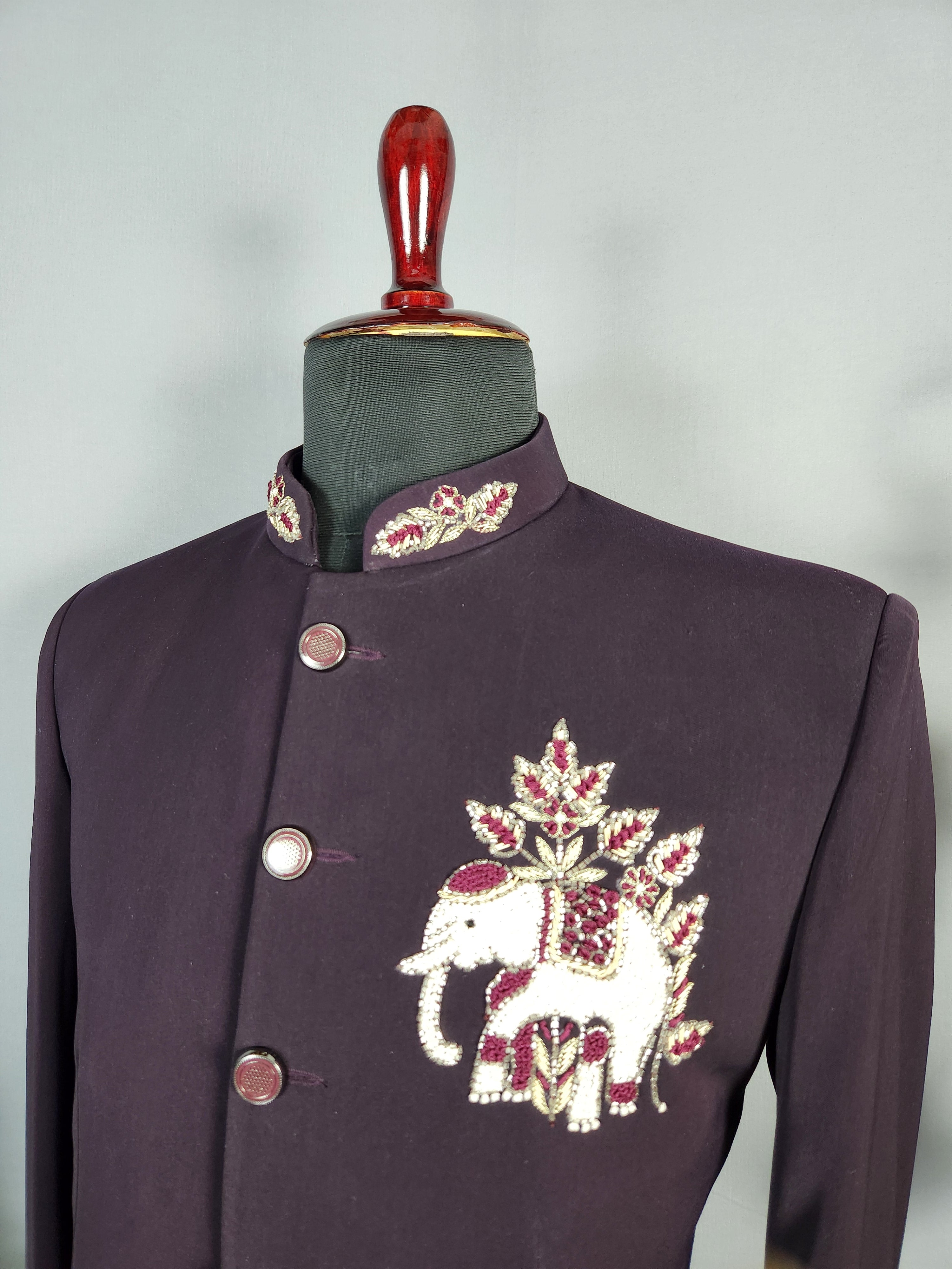 Wine Jodhpuri Suit for Men  -   Indian Wedding Outfit for Men