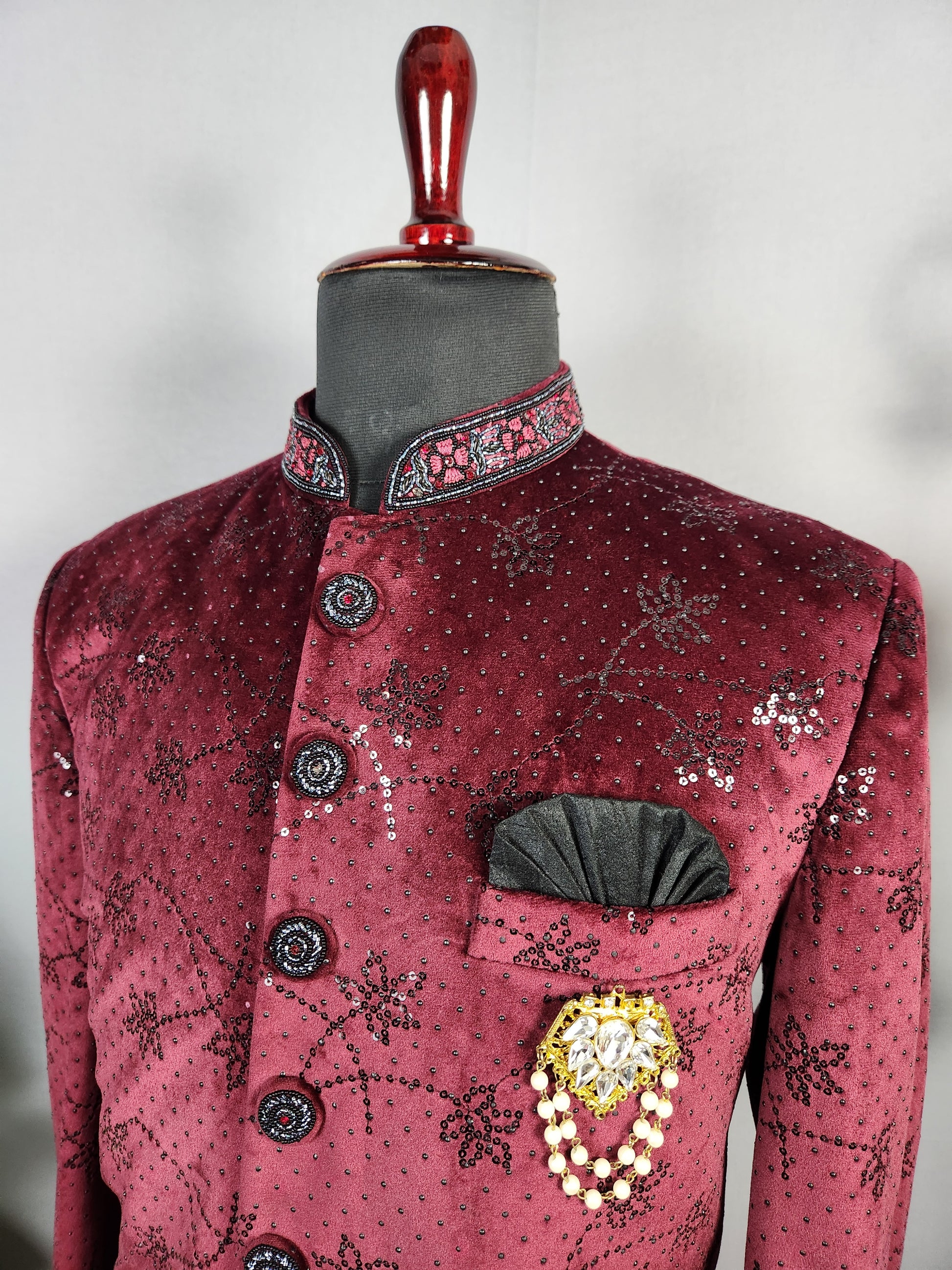 Wine Jodhpuri Suit for Men  -   Indian Wedding Outfit for Men