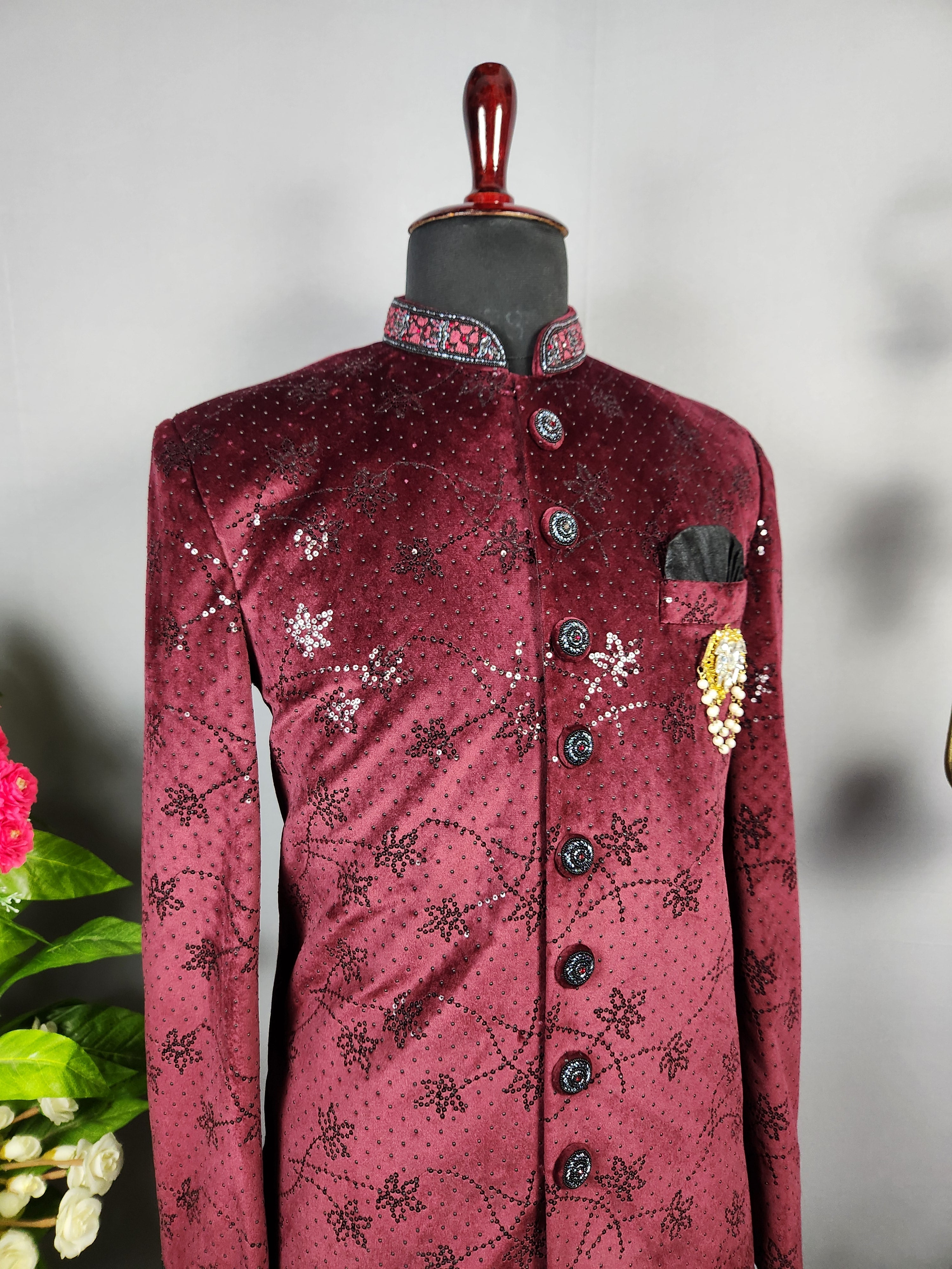Wine Jodhpuri Suit for Men  -   Indian Wedding Outfit for Men