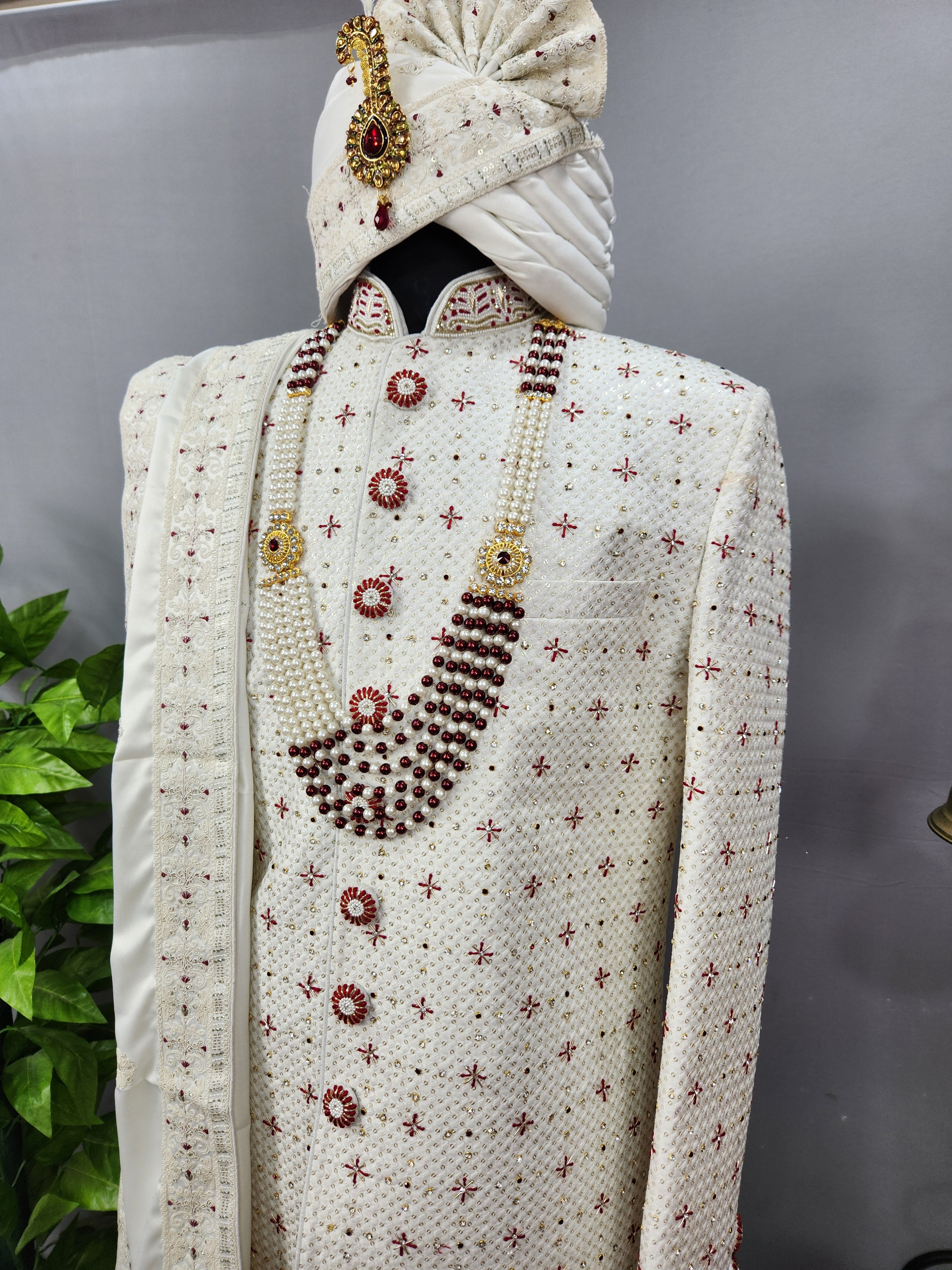 White Wedding Groom Sherwani - Beads, Cutdana Work | Sherwani For Men