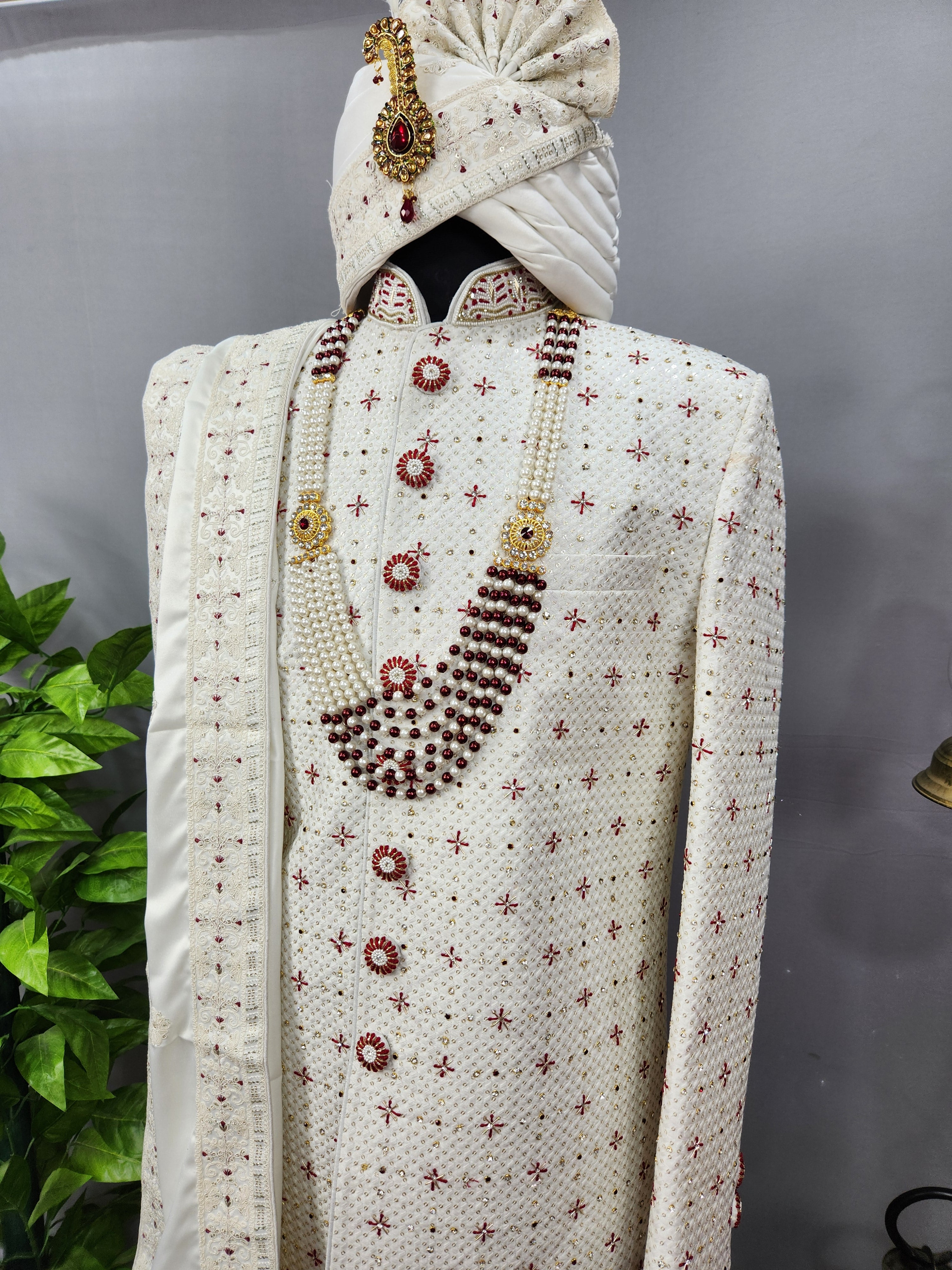 White Wedding Groom Sherwani - Beads, Cutdana Work | Sherwani For Men