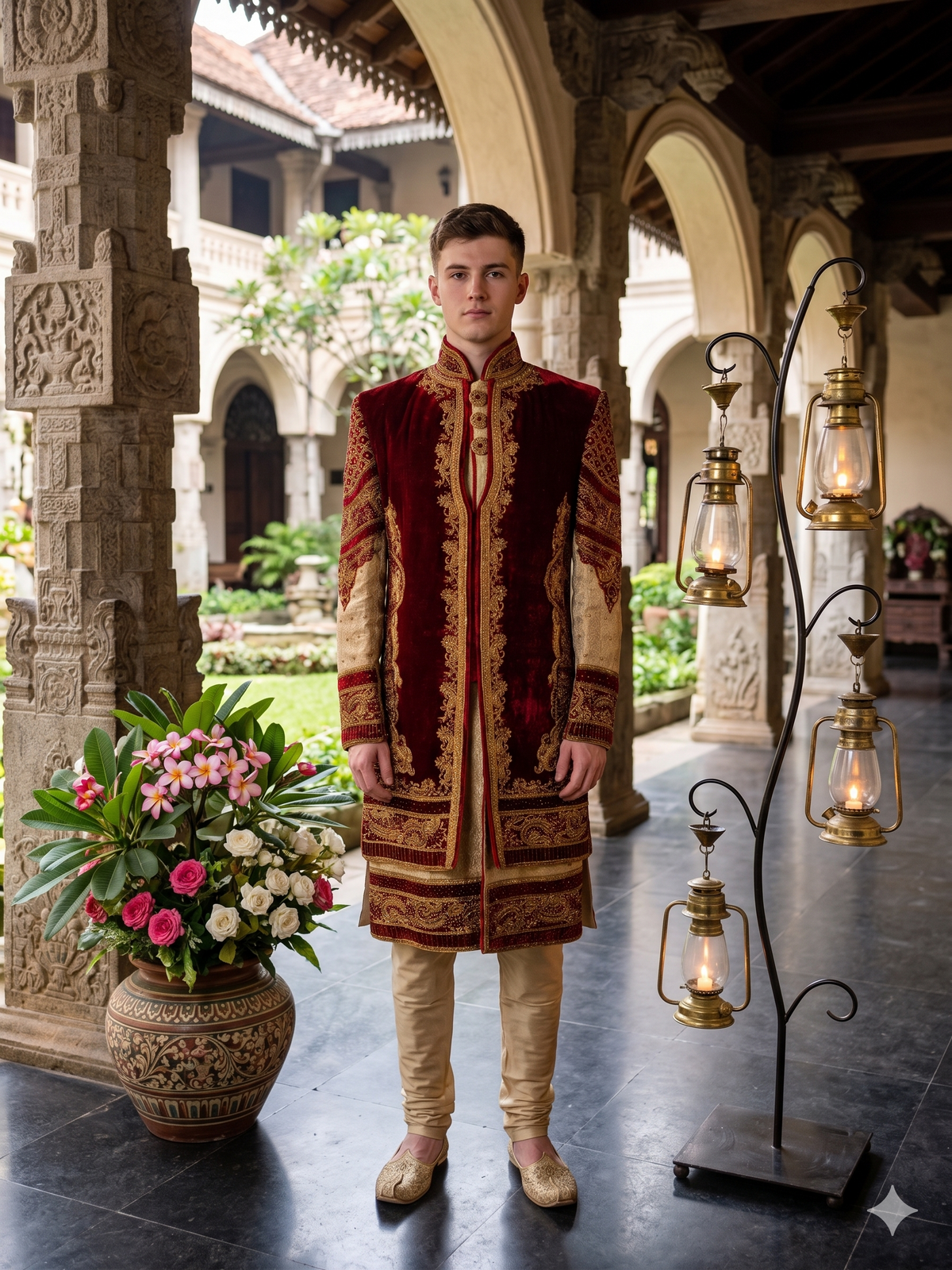 Golden Wedding Groom Sherwani - Maharaja Style Layered | Sherwani For Men