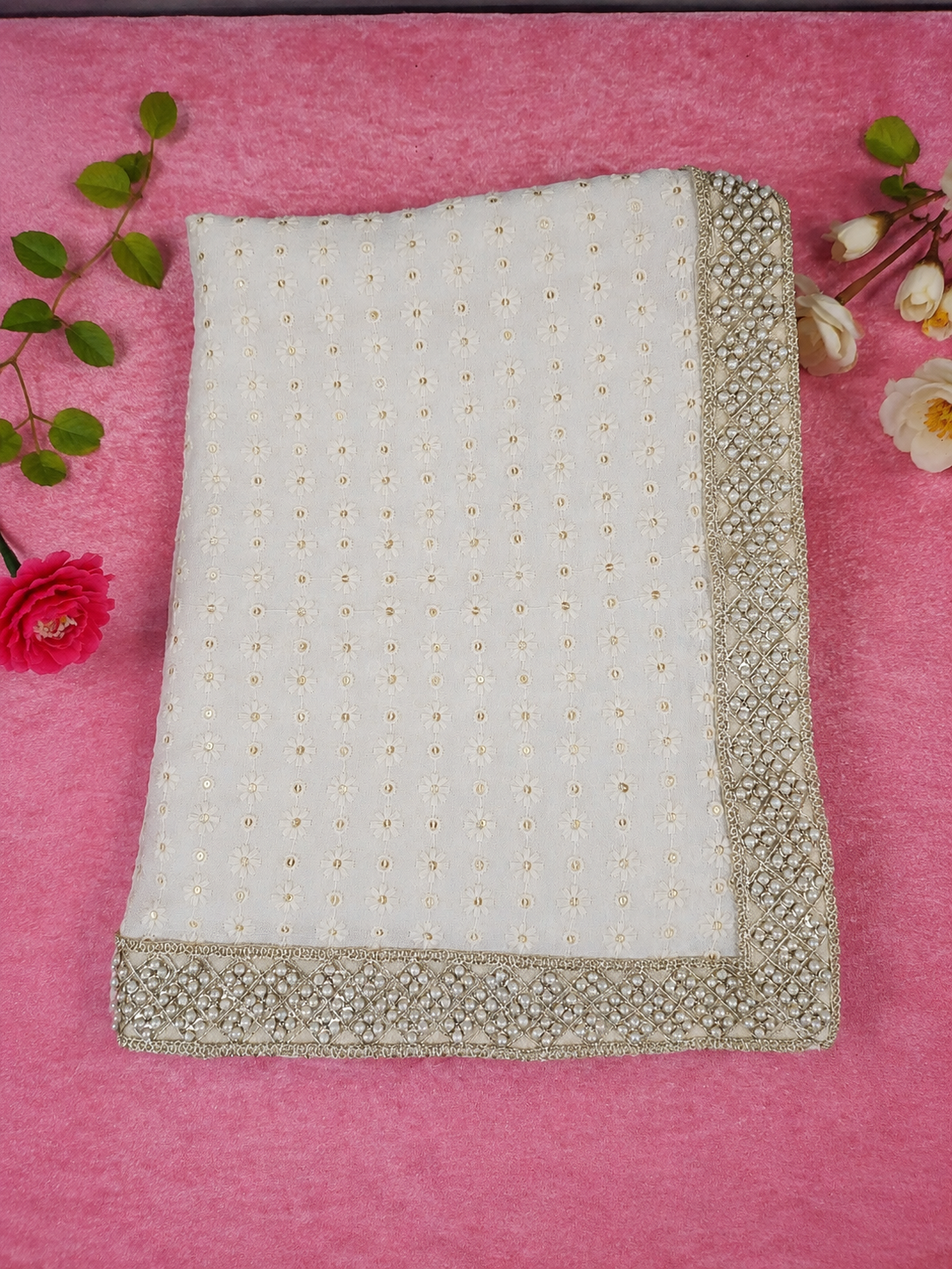 White Groom Shawl - Pearl Work | Shawl For Men