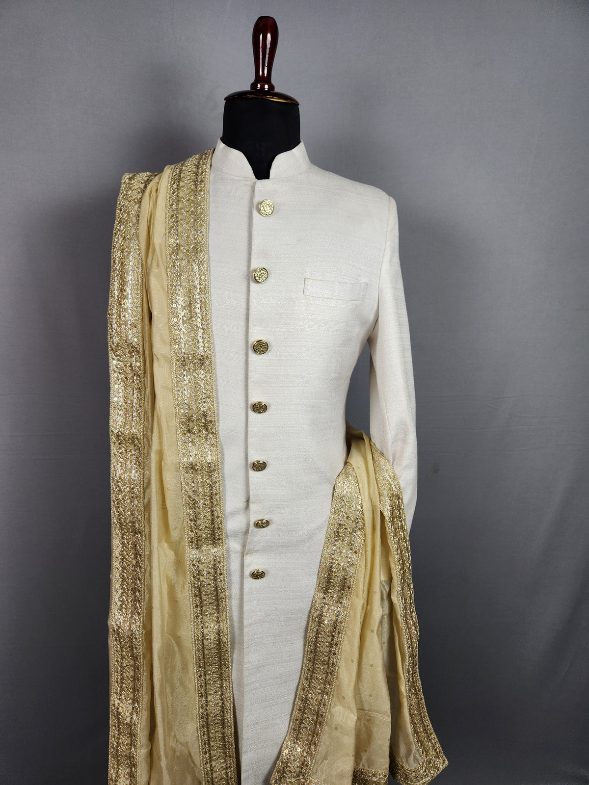 Golden Groom Shawl -  Benarasi Fabric | Stole For Men