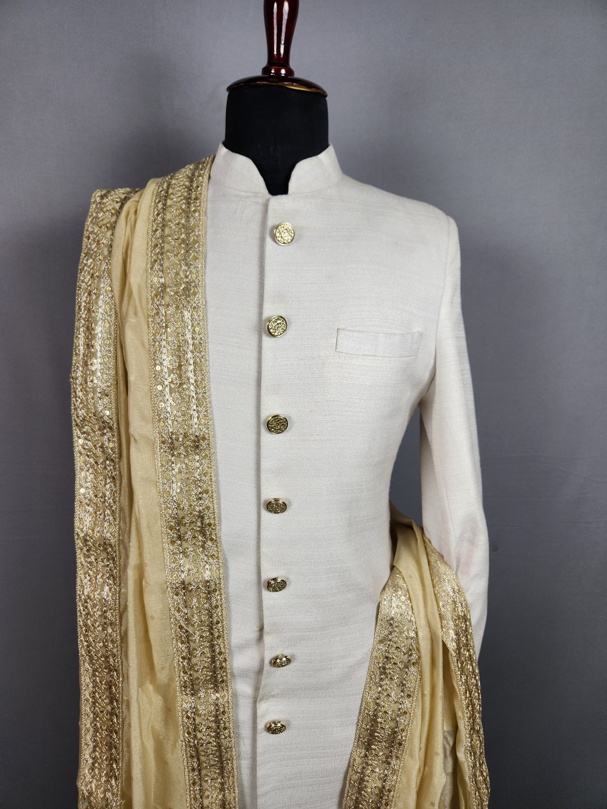 Golden Groom Shawl -  Benarasi Fabric | Stole For Men