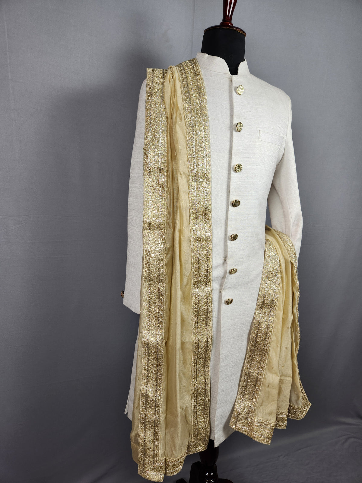 Golden Groom Shawl -  Benarasi Fabric | Stole For Men