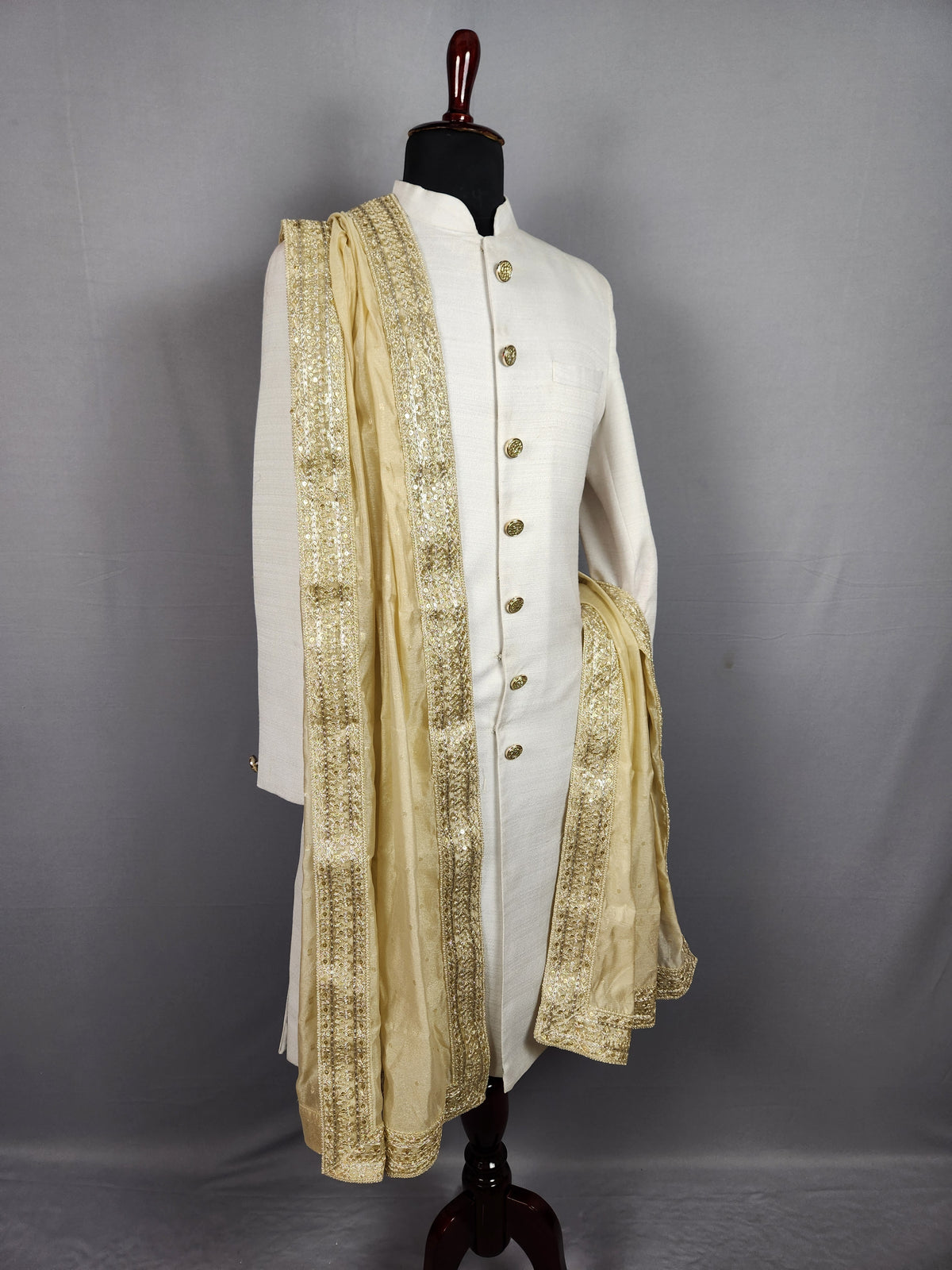 Golden Groom Shawl -  Benarasi Fabric | Stole For Men
