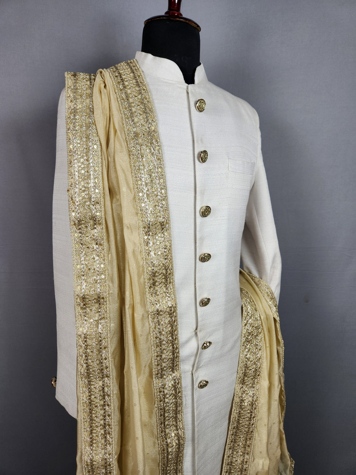 Golden Benarasi Groom Turban Shawl | Dupatta Safa Set For Men