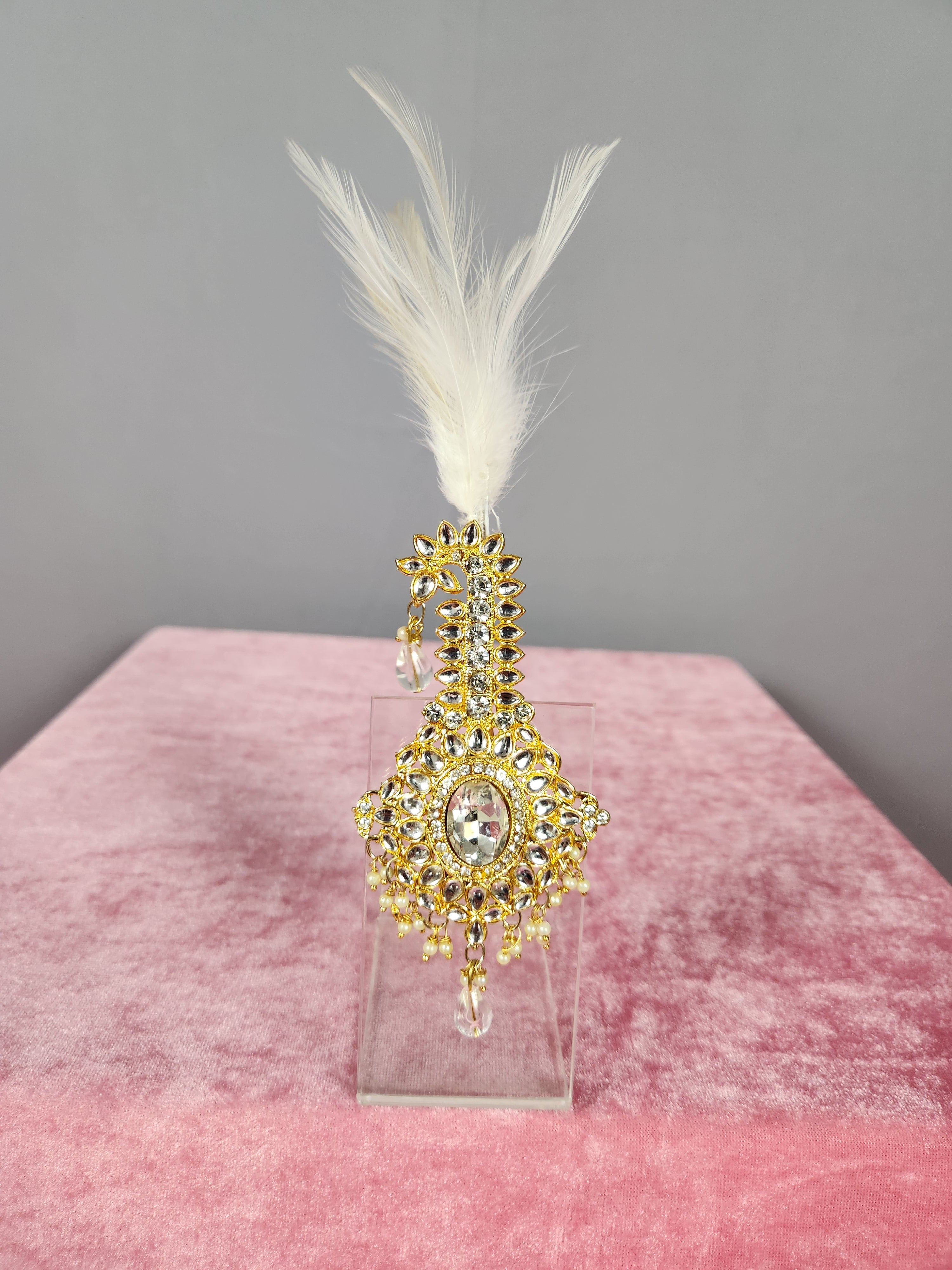 GROOM TURBAN BROOCH WITH WHITE KUNDAN STONES