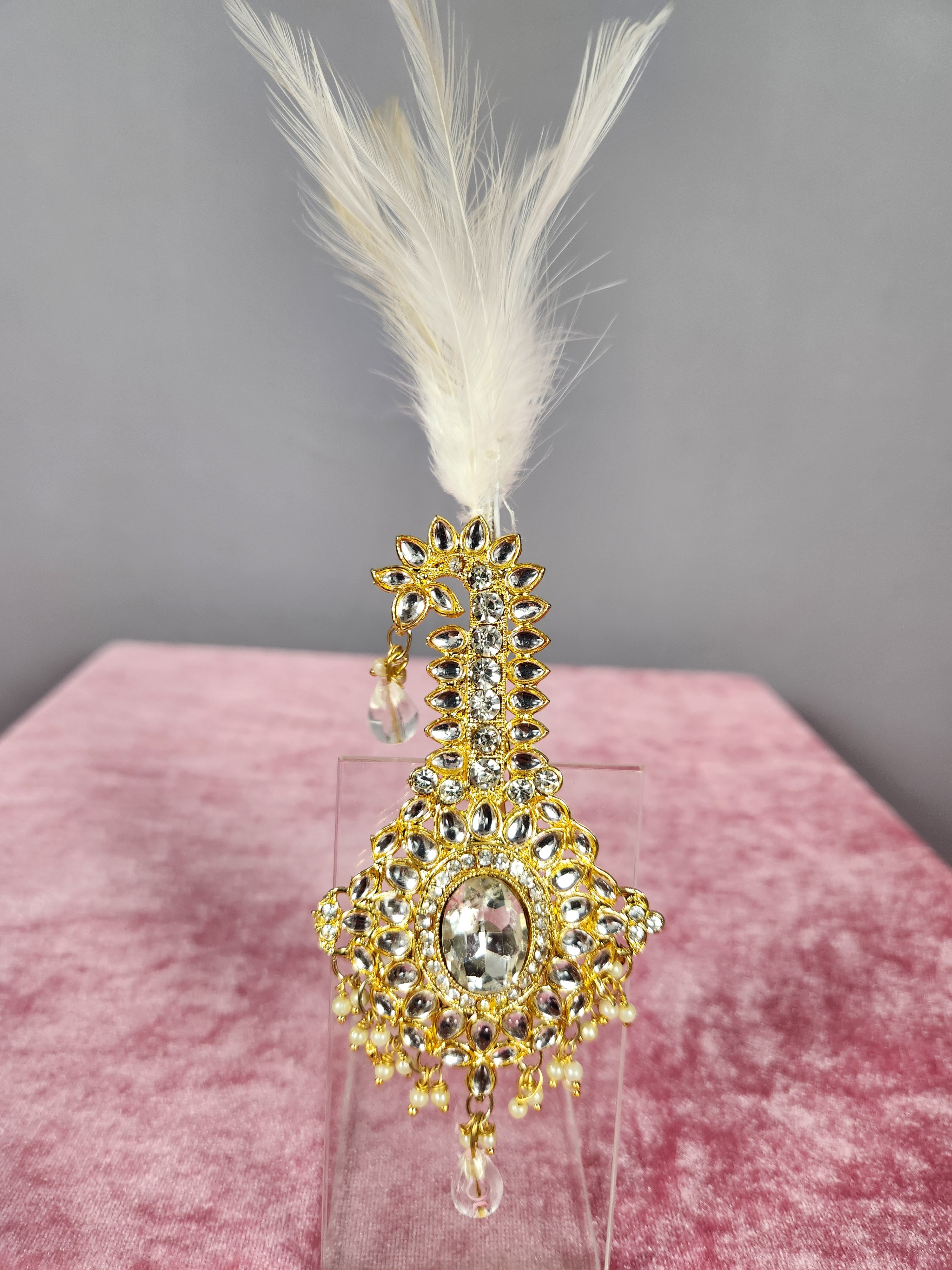GROOM TURBAN BROOCH WITH WHITE KUNDAN STONES