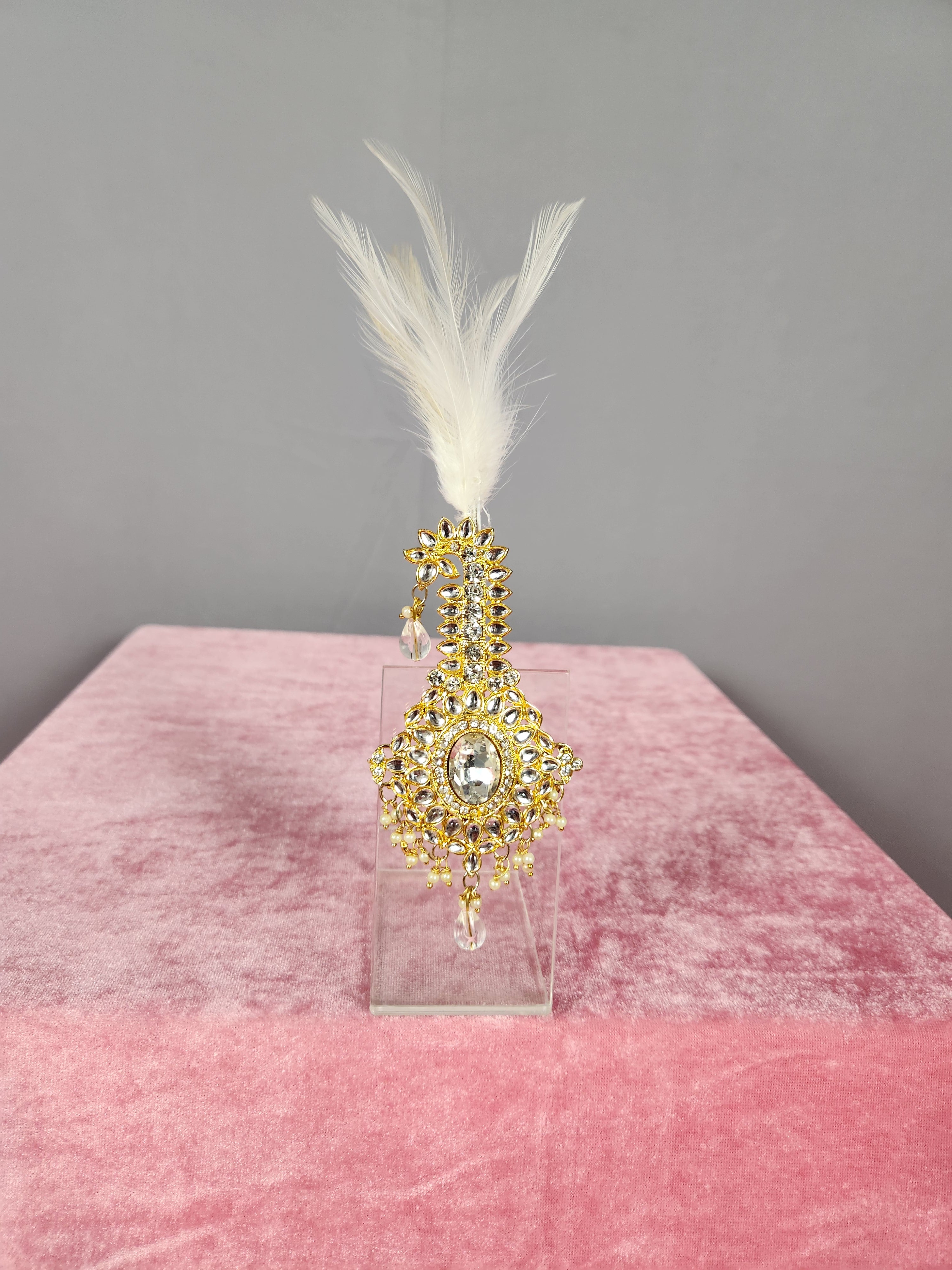 GROOM TURBAN BROOCH WITH WHITE KUNDAN STONES