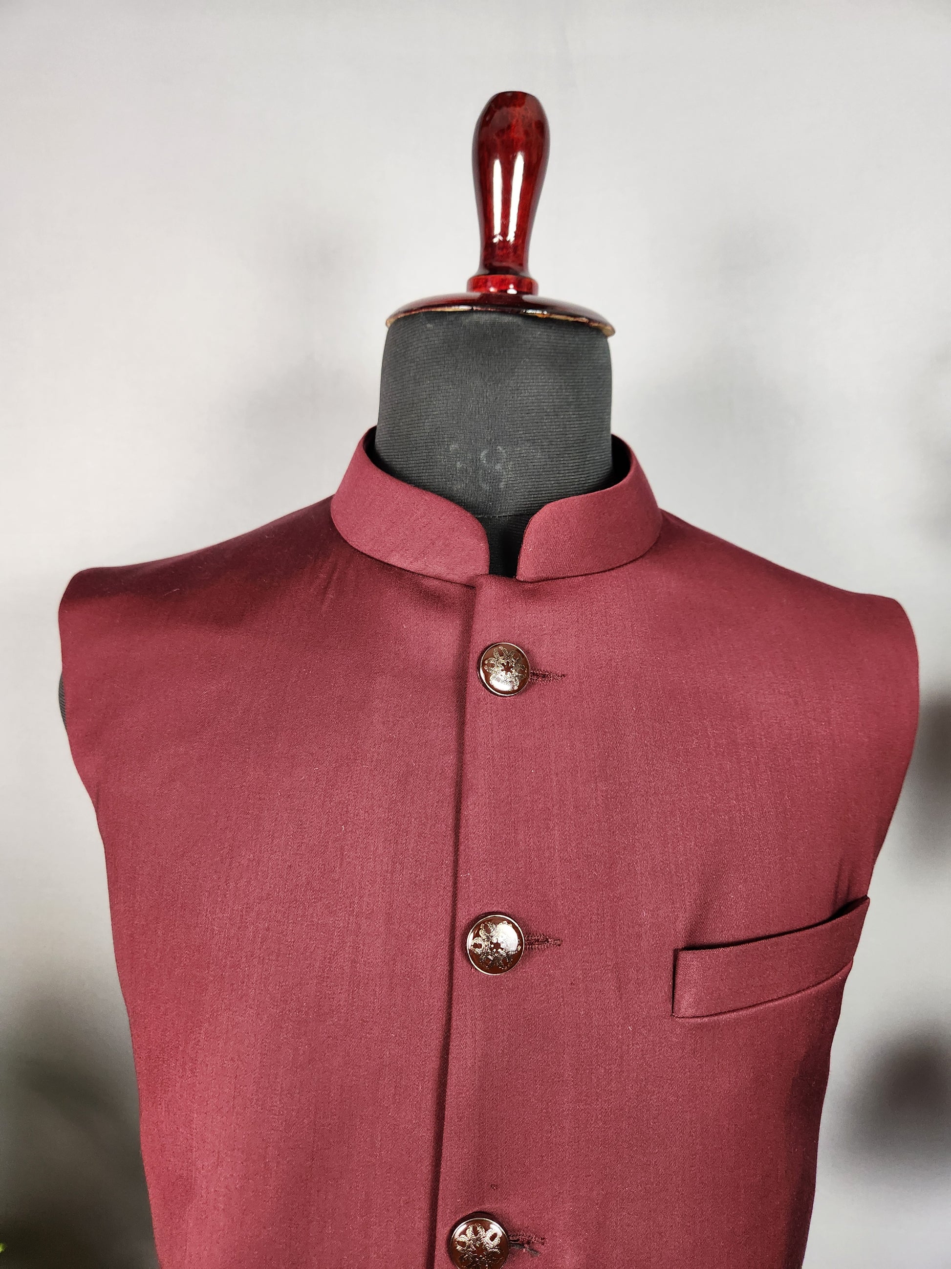 Red nehru jacket for men - Indian ethnic waistcoat ideal for weddings, festive events, and traditional functions
