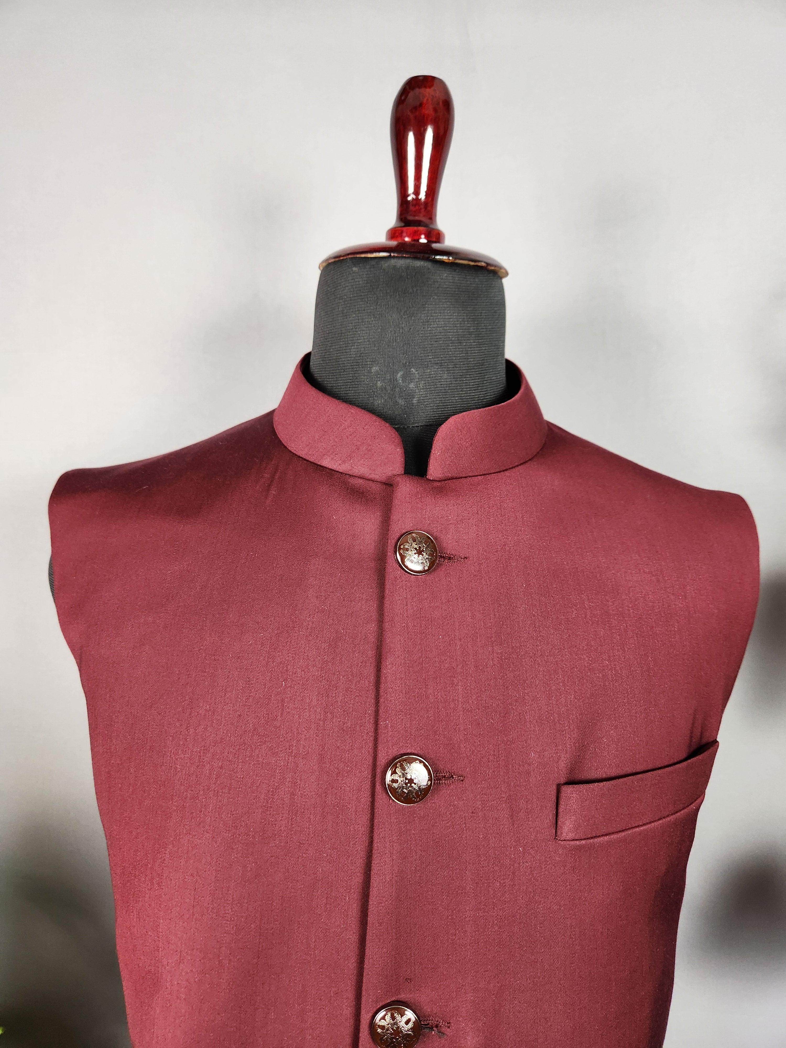 Red nehru jacket for men - Indian ethnic waistcoat ideal for weddings, festive events, and traditional functions
