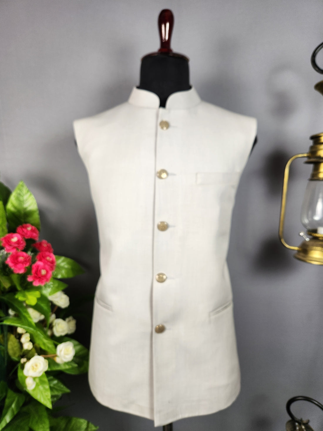 White nehru jacket for men - Indian ethnic waistcoat ideal for weddings, festive events, and traditional functions
