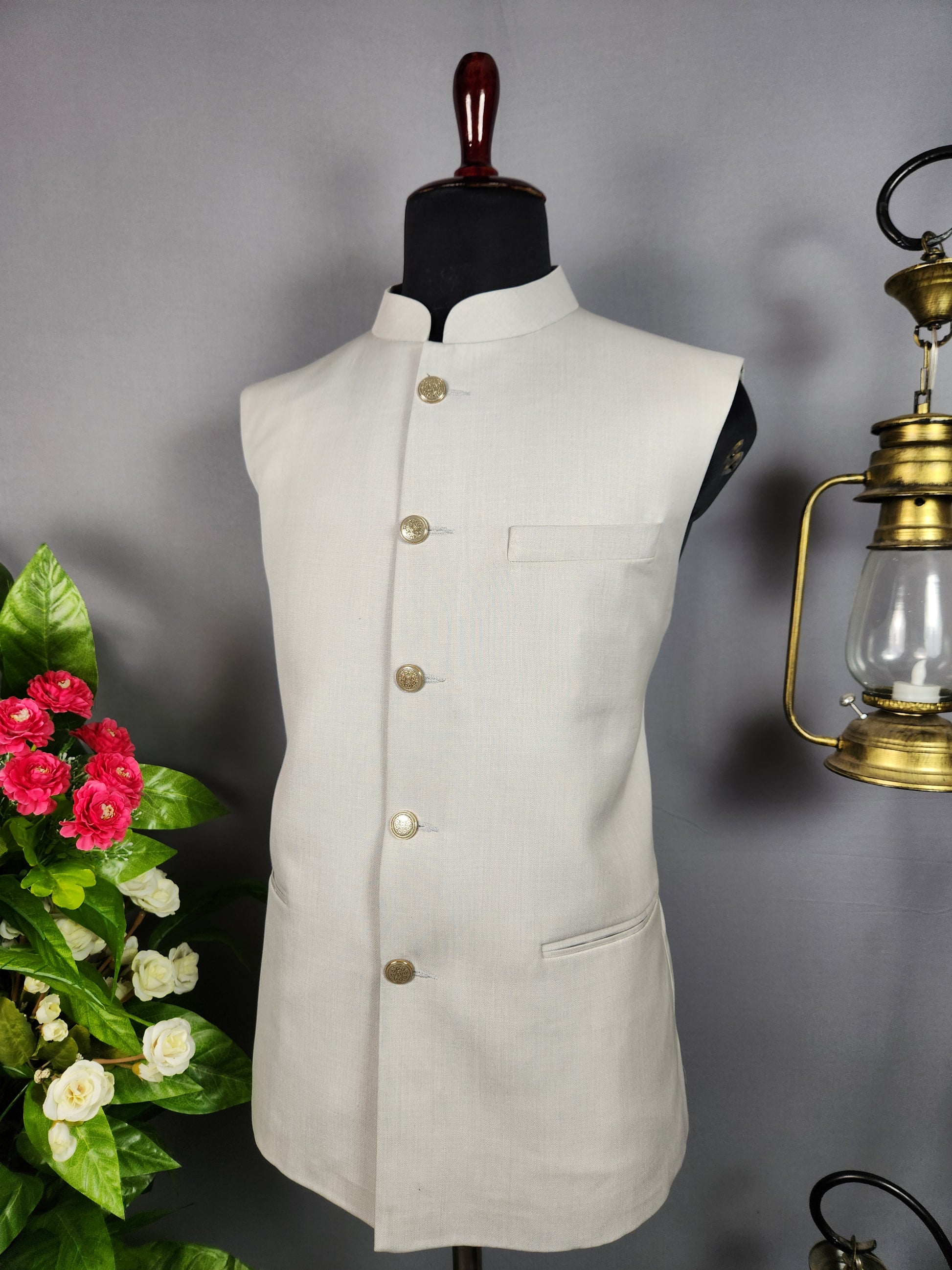 White nehru jacket for men - Indian ethnic waistcoat ideal for weddings, festive events, and traditional functions
