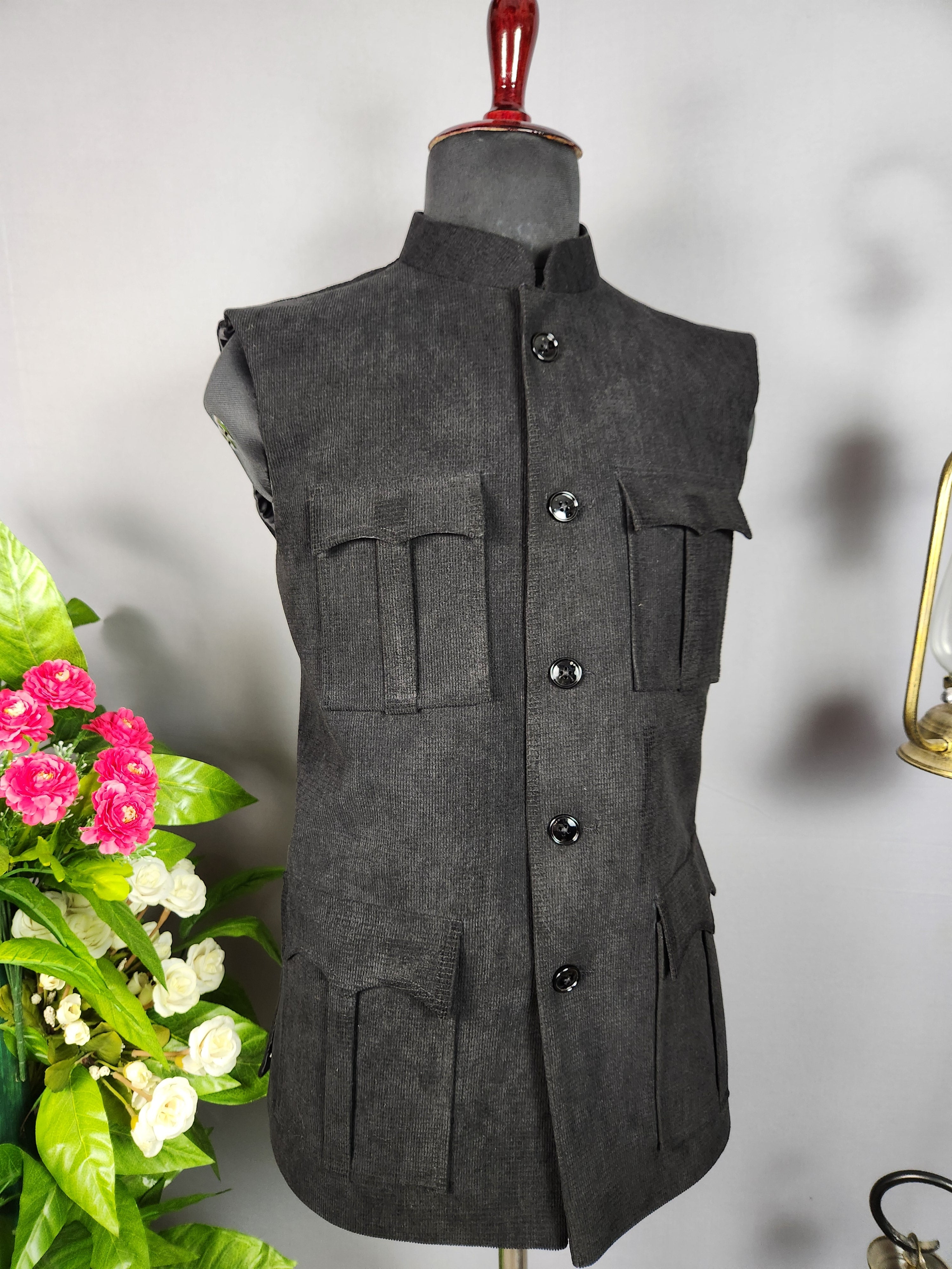 Black nehru jacket for men - Indian ethnic waistcoat ideal for weddings, festive events, and traditional functions
