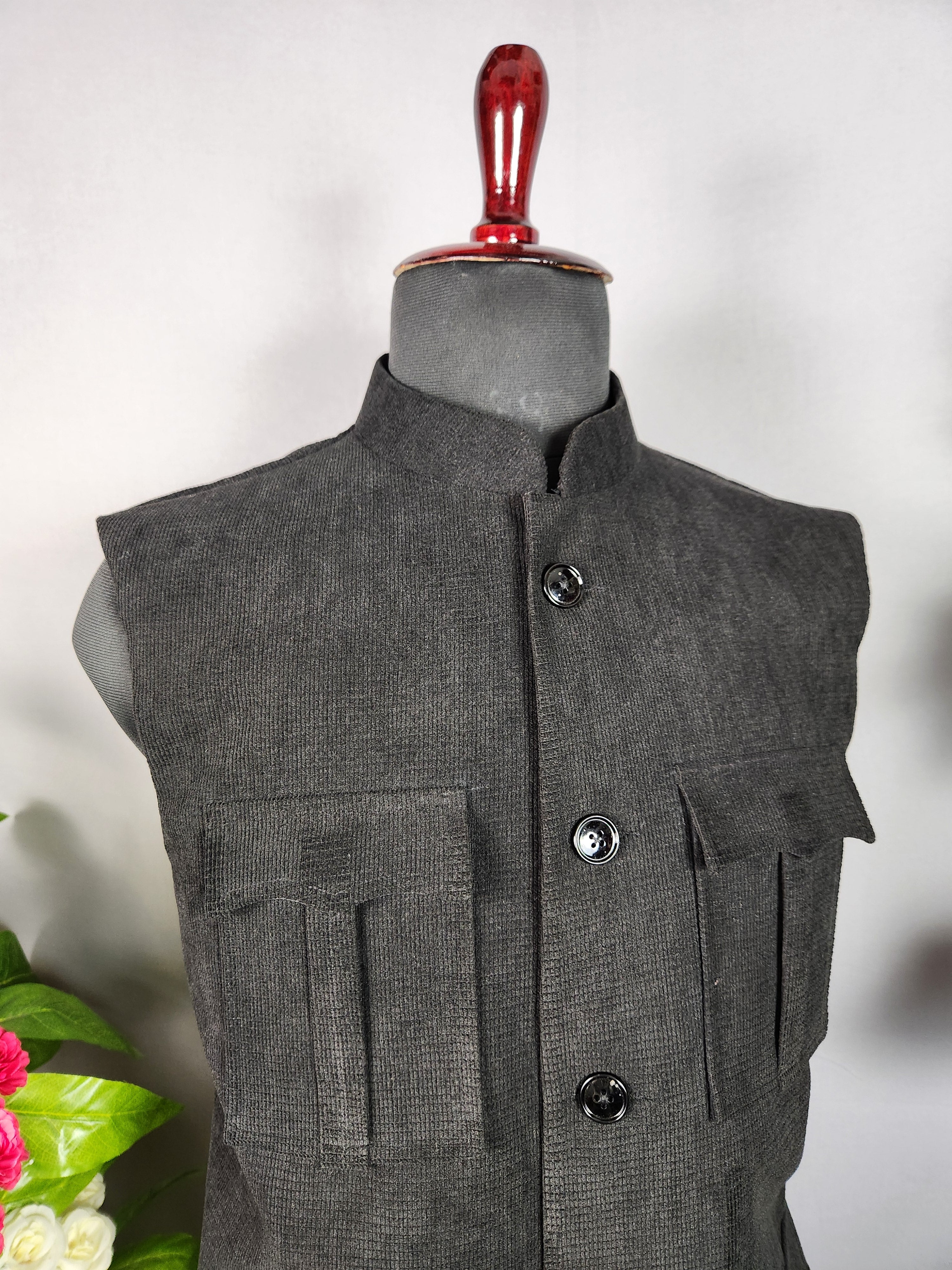 Black nehru jacket for men - Indian ethnic waistcoat ideal for weddings, festive events, and traditional functions

