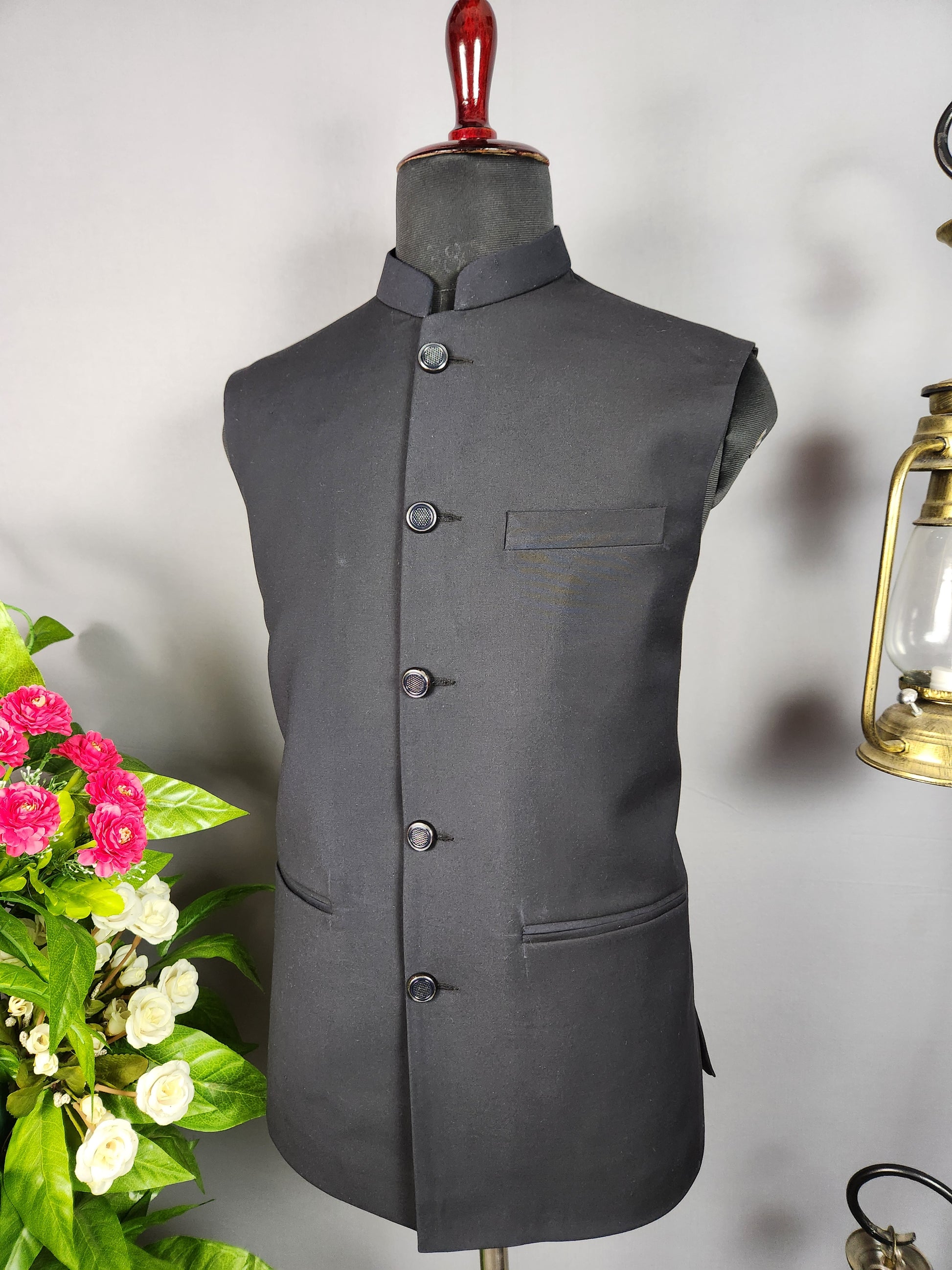 Navy blue nehru jacket for men - Indian ethnic waistcoat ideal for weddings, festive events, and traditional functions

