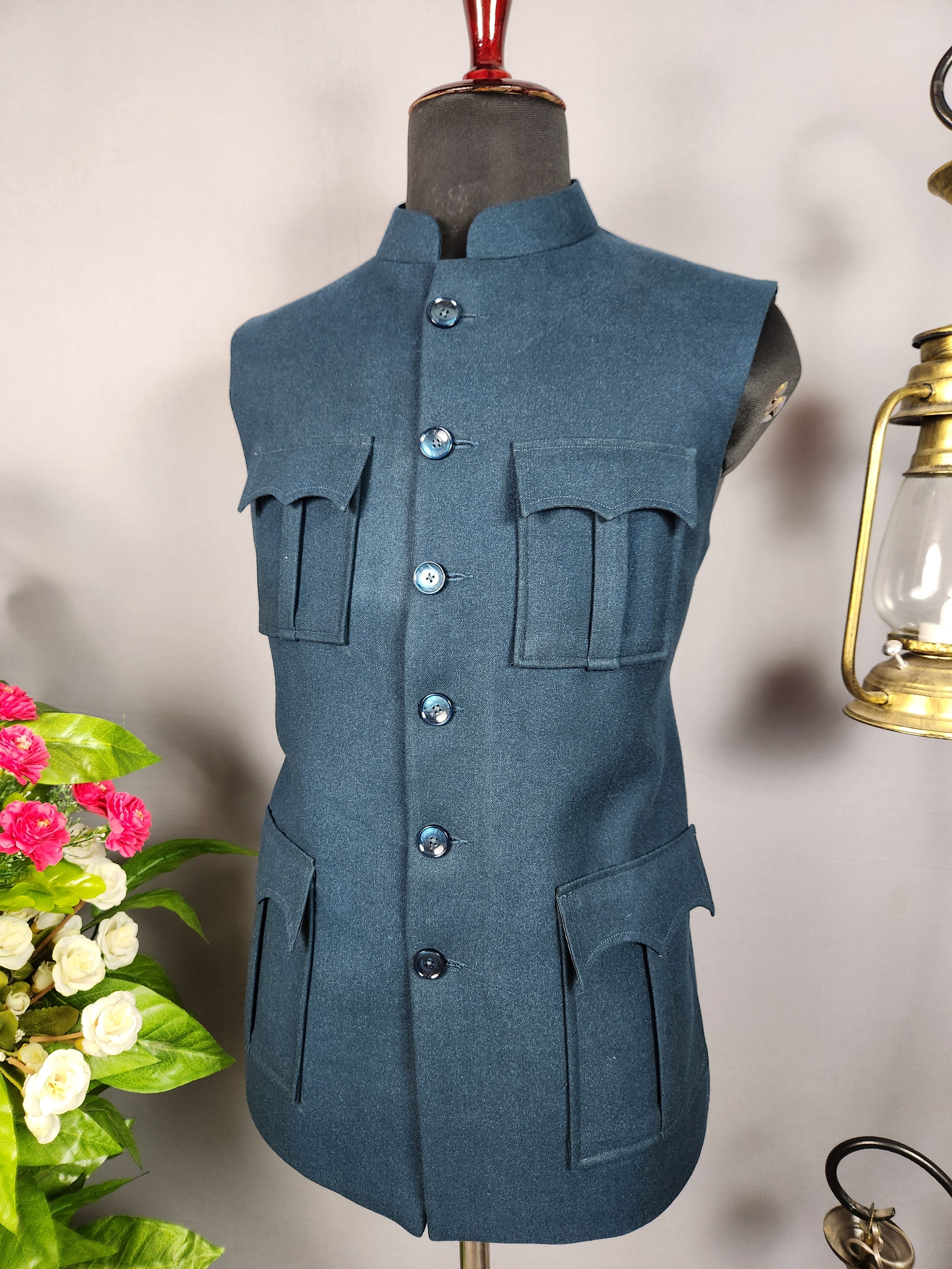 Rama tweed nehru jacket for men - Indian ethnic waistcoat ideal for weddings, festive events, and traditional functions
