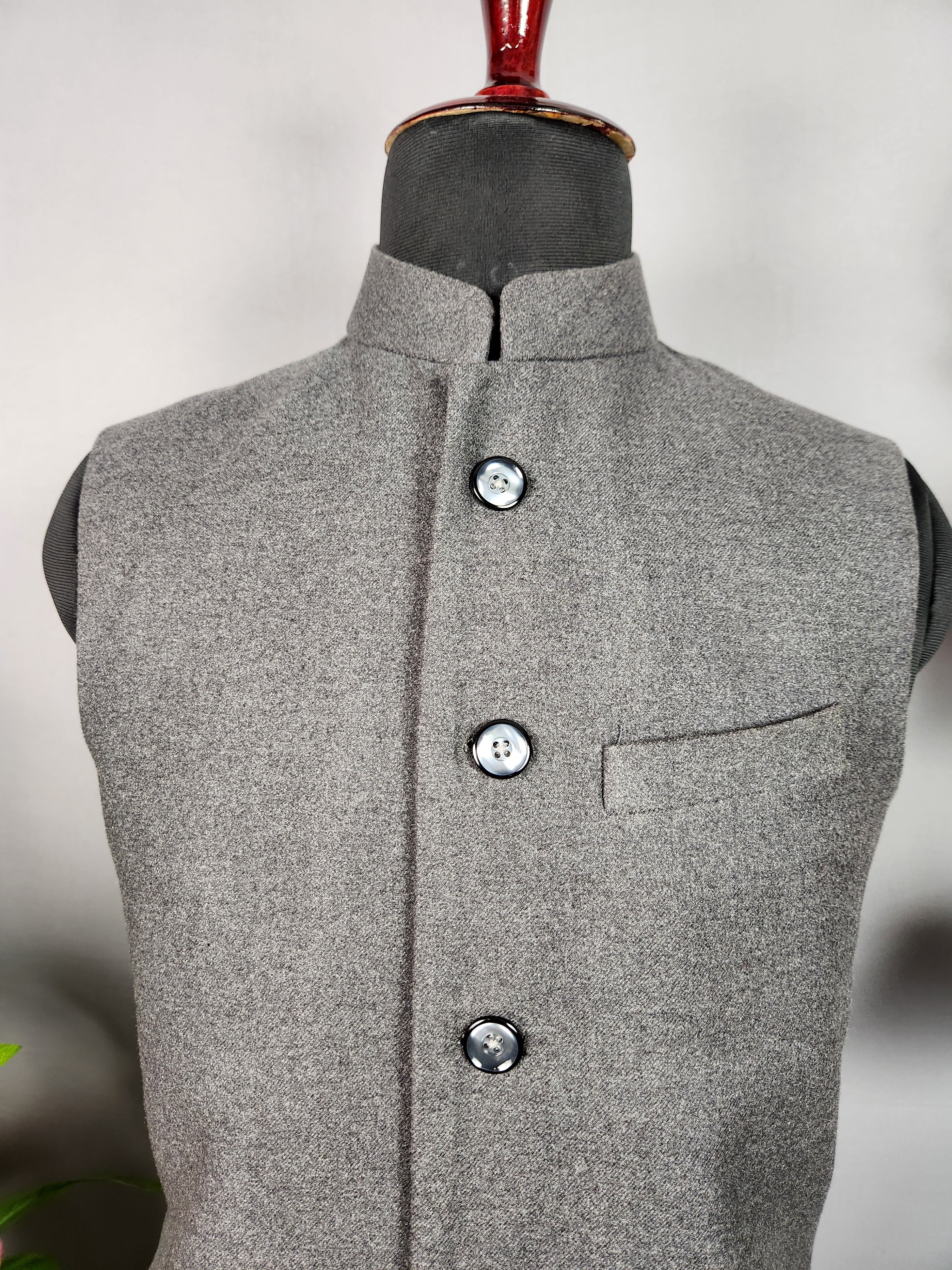 Gray tweed nehru jacket for men - Indian ethnic waistcoat ideal for weddings, festive events, and traditional functions
