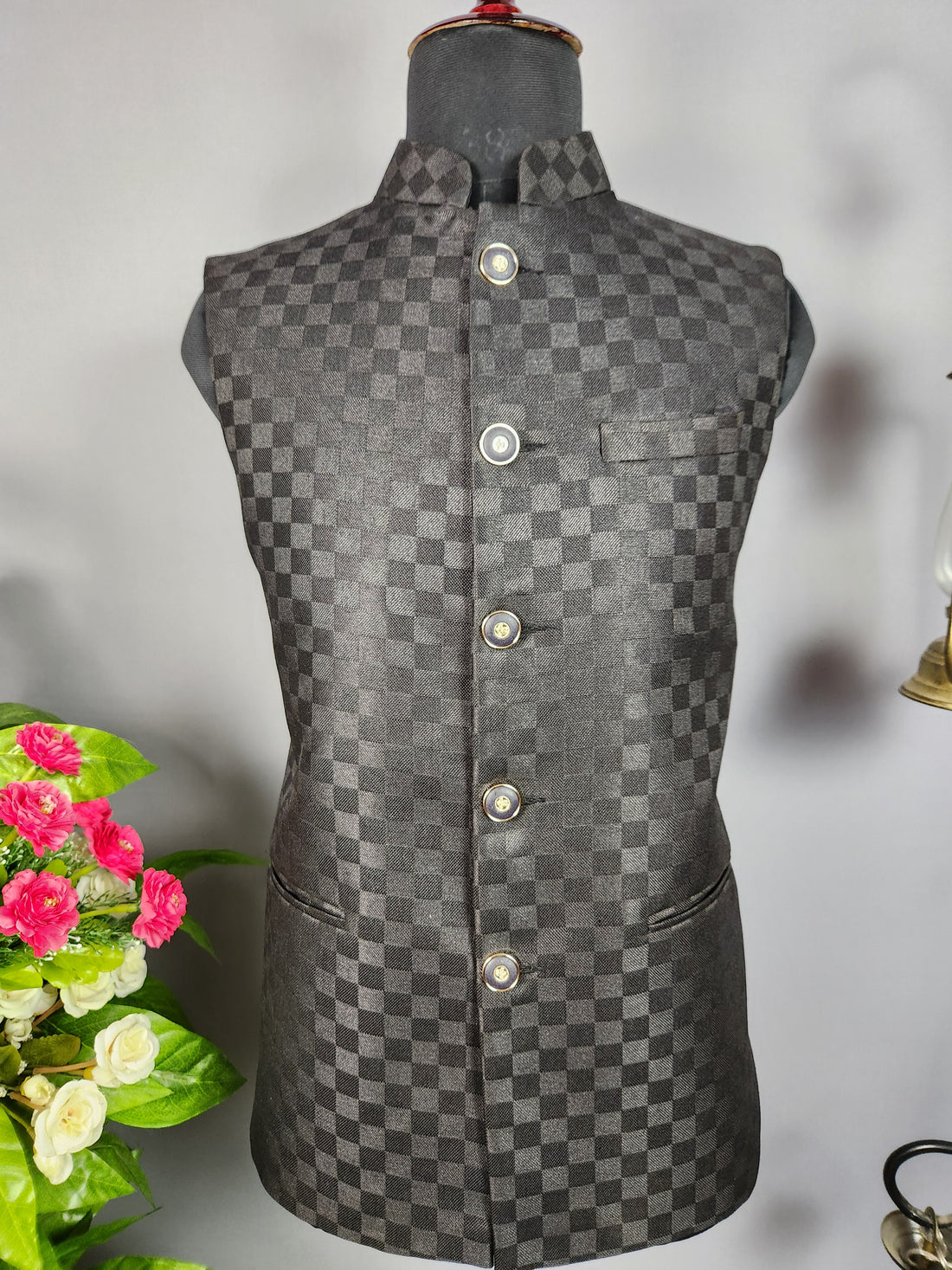 Black nehru jacket for men - Indian ethnic waistcoat ideal for weddings, festive events, and traditional functions
