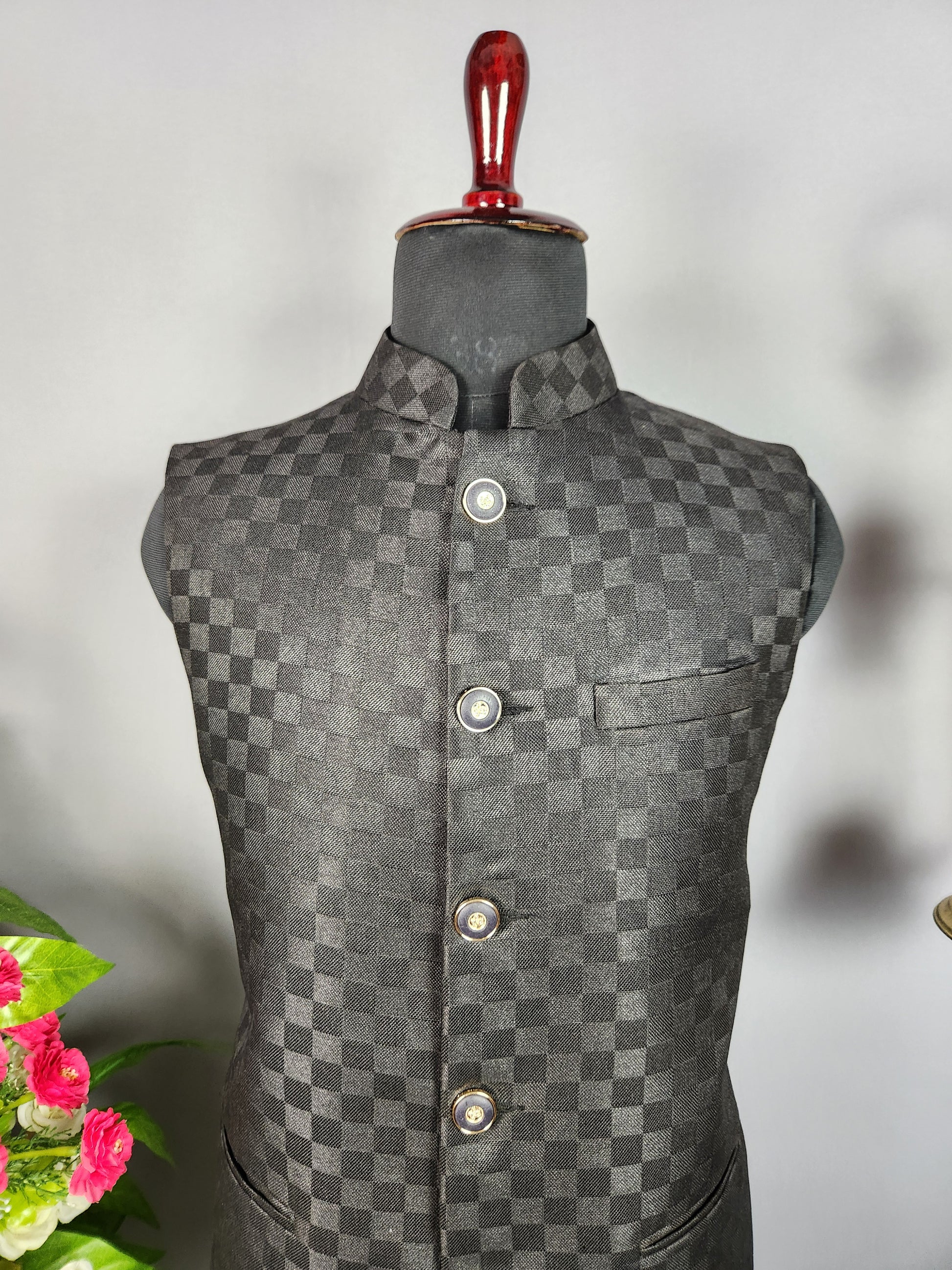 Black nehru jacket for men - Indian ethnic waistcoat ideal for weddings, festive events, and traditional functions

