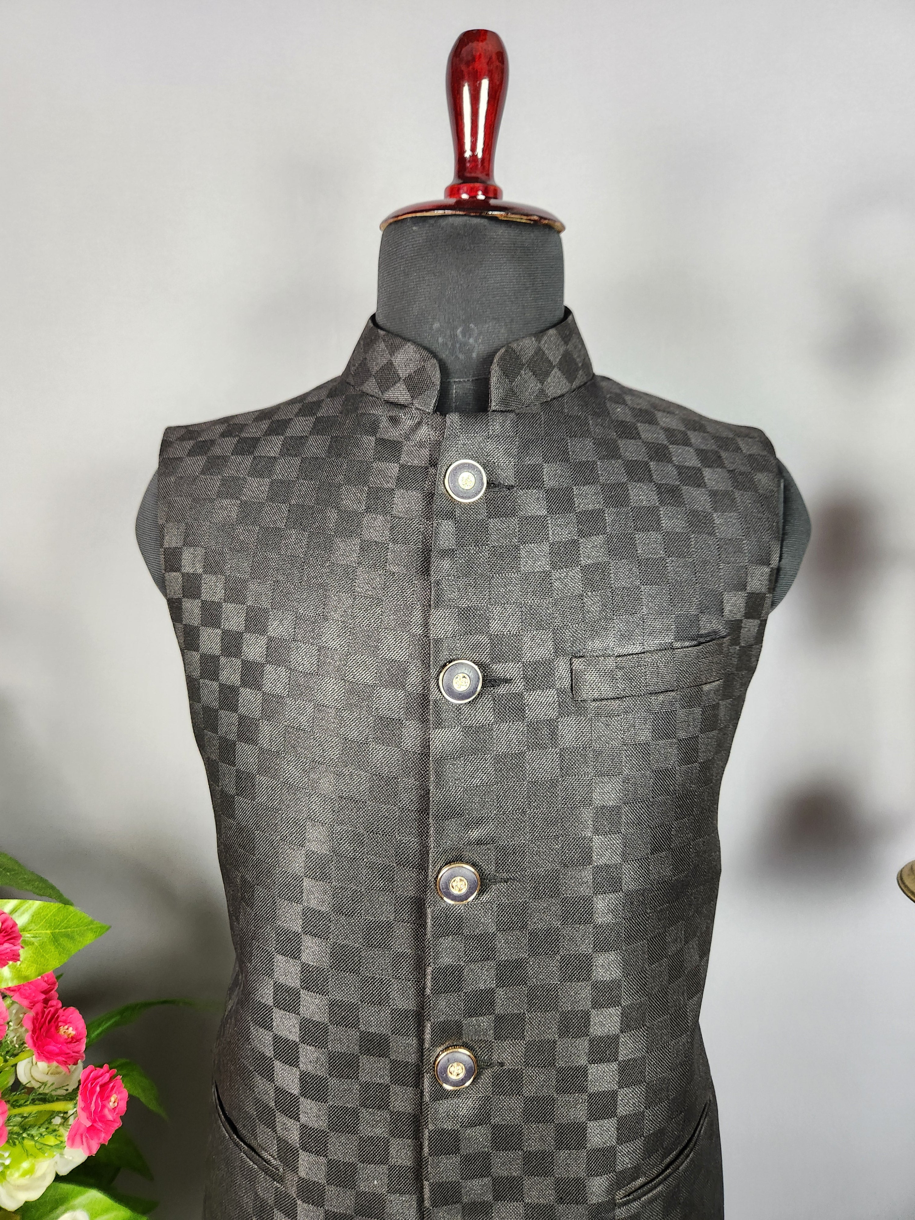 Black nehru jacket for men - Indian ethnic waistcoat ideal for weddings, festive events, and traditional functions
