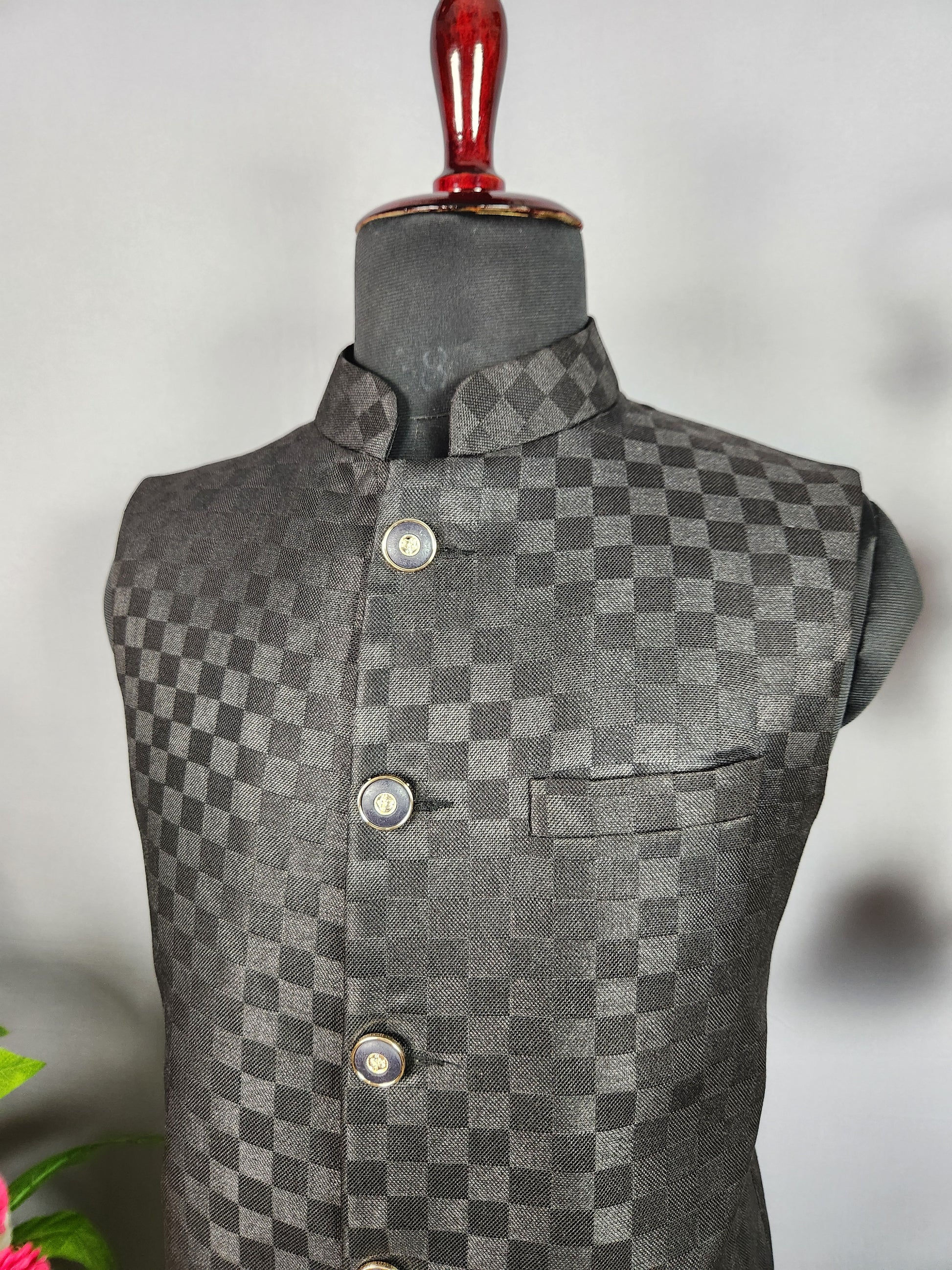 Black nehru jacket for men - Indian ethnic waistcoat ideal for weddings, festive events, and traditional functions
