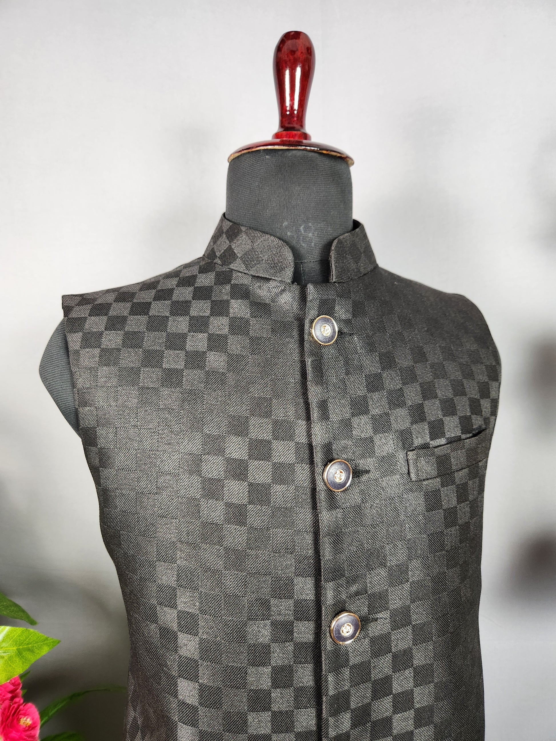 Black nehru jacket for men - Indian ethnic waistcoat ideal for weddings, festive events, and traditional functions
