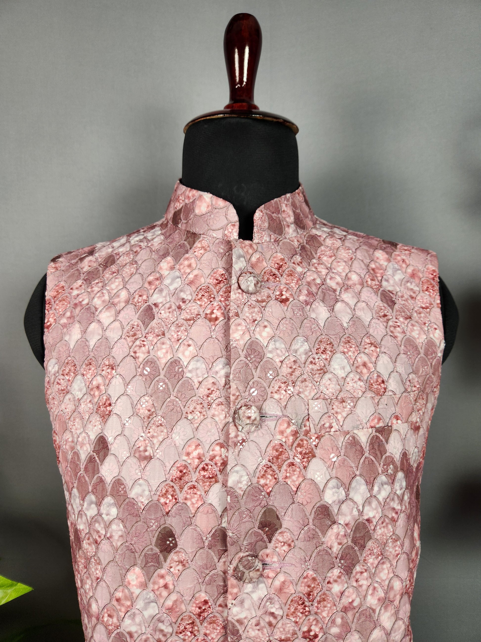 Beautiful Pink nehru jacket for men - Indian ethnic waistcoat ideal for weddings, festive events, and traditional functions
