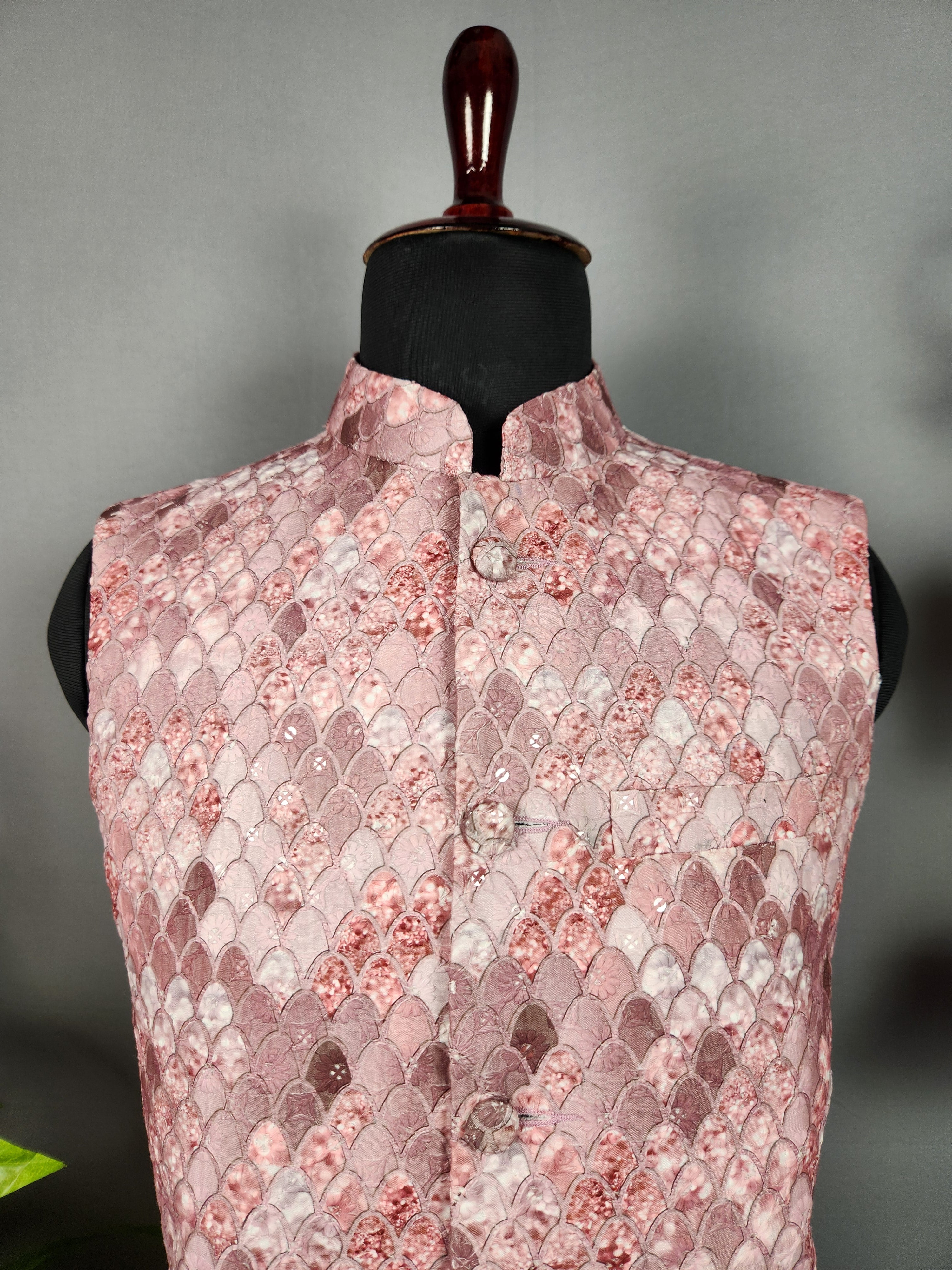 Beautiful Pink nehru jacket for men - Indian ethnic waistcoat ideal for weddings, festive events, and traditional functions

