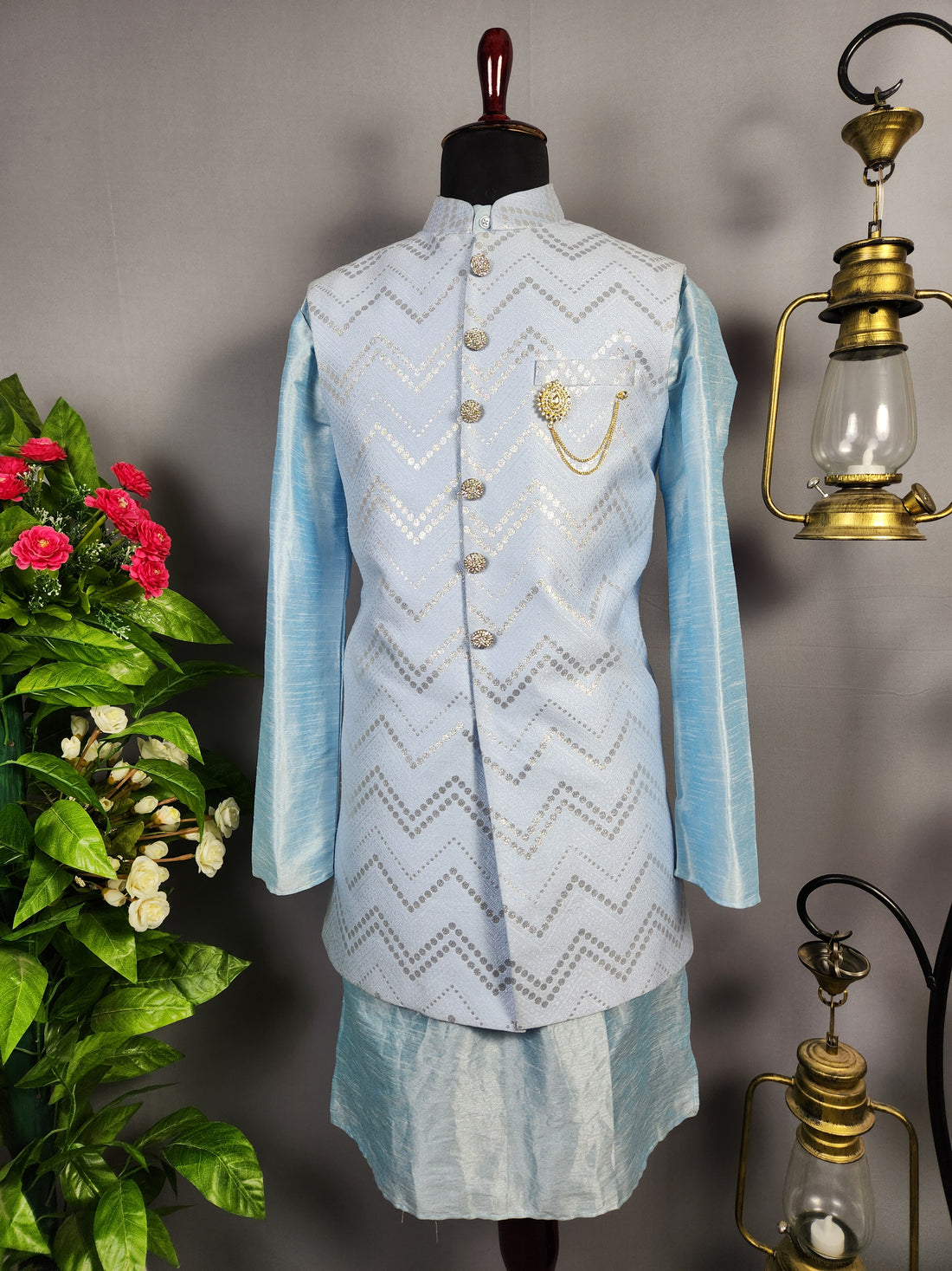 Sky Blue Kurta Jacket Set for Wedding – Designer Indian Outfit
