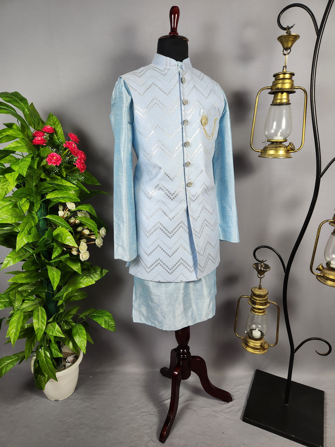 Sky Blue Kurta Jacket Set for Wedding – Designer Indian Outfit
