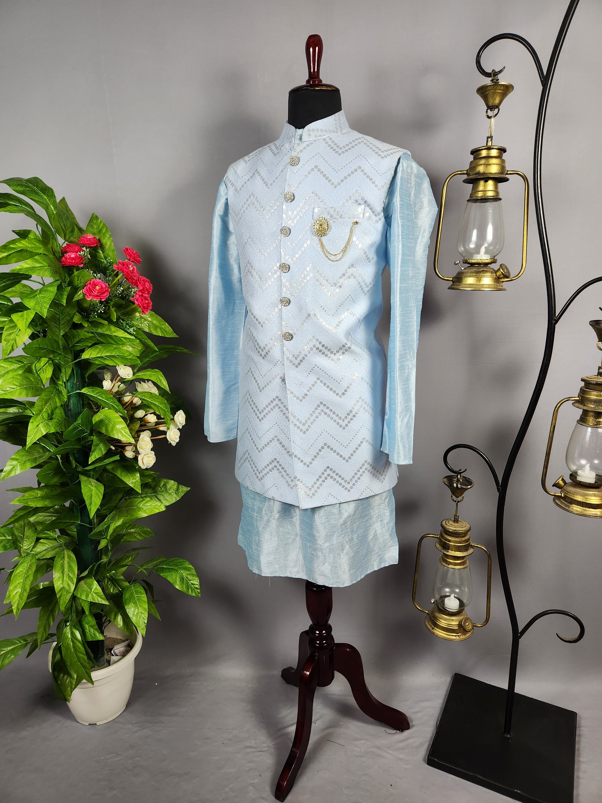 Sky Blue Kurta Jacket Set for Wedding – Designer Indian Outfit
