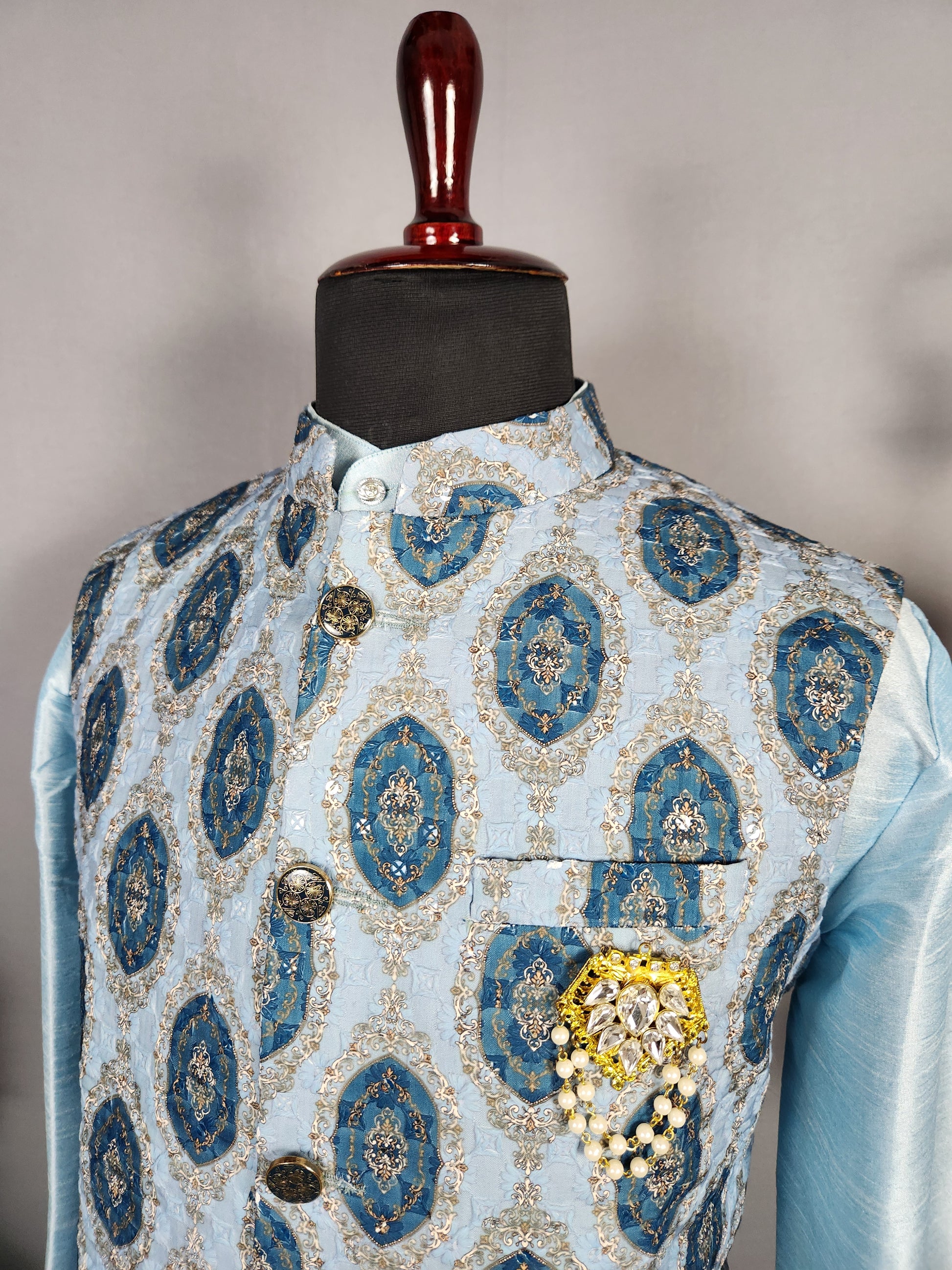 Sky Blue Kurta Jacket Set for Wedding – Designer Indian Outfit
