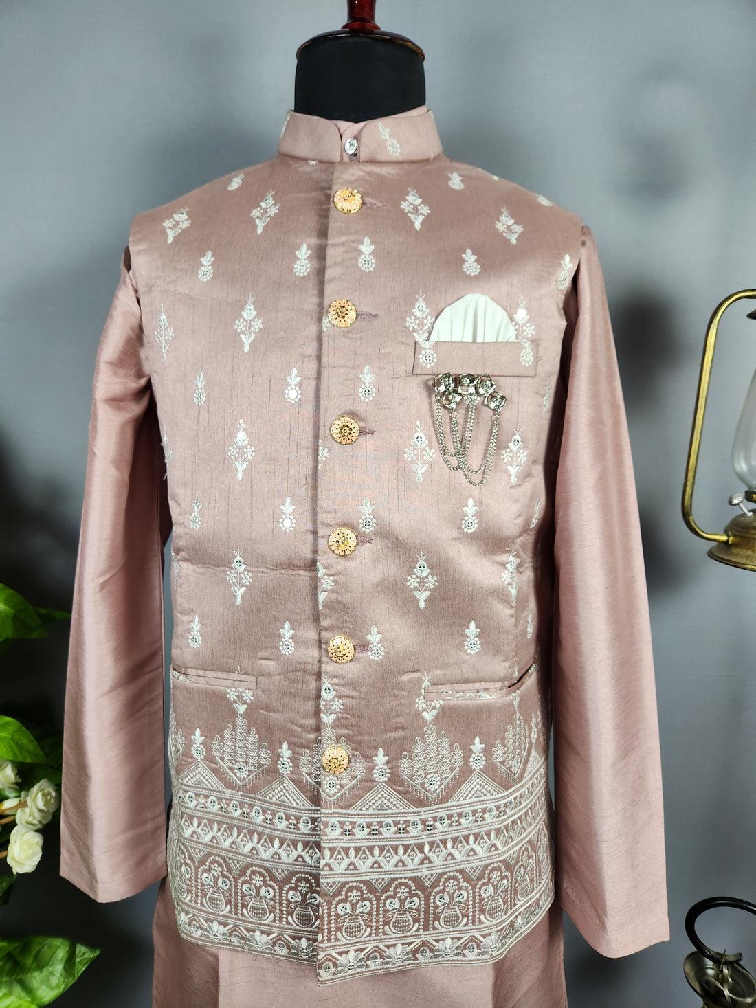 Dusty Pink Kurta Jacket Set for Wedding – Designer Indian Outfit
