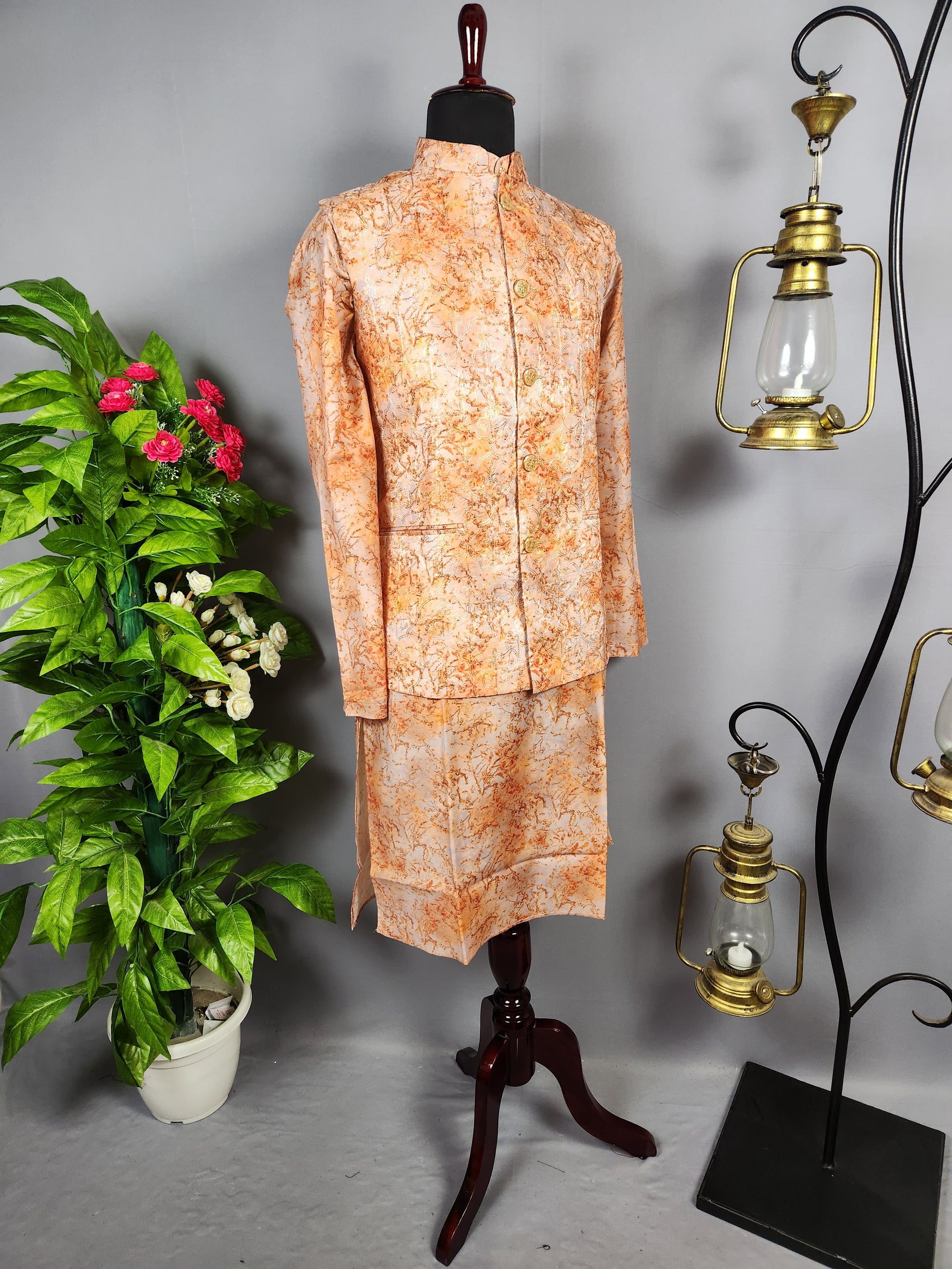 Orange Kurta Jacket Set for Wedding – Designer Indian Outfit
