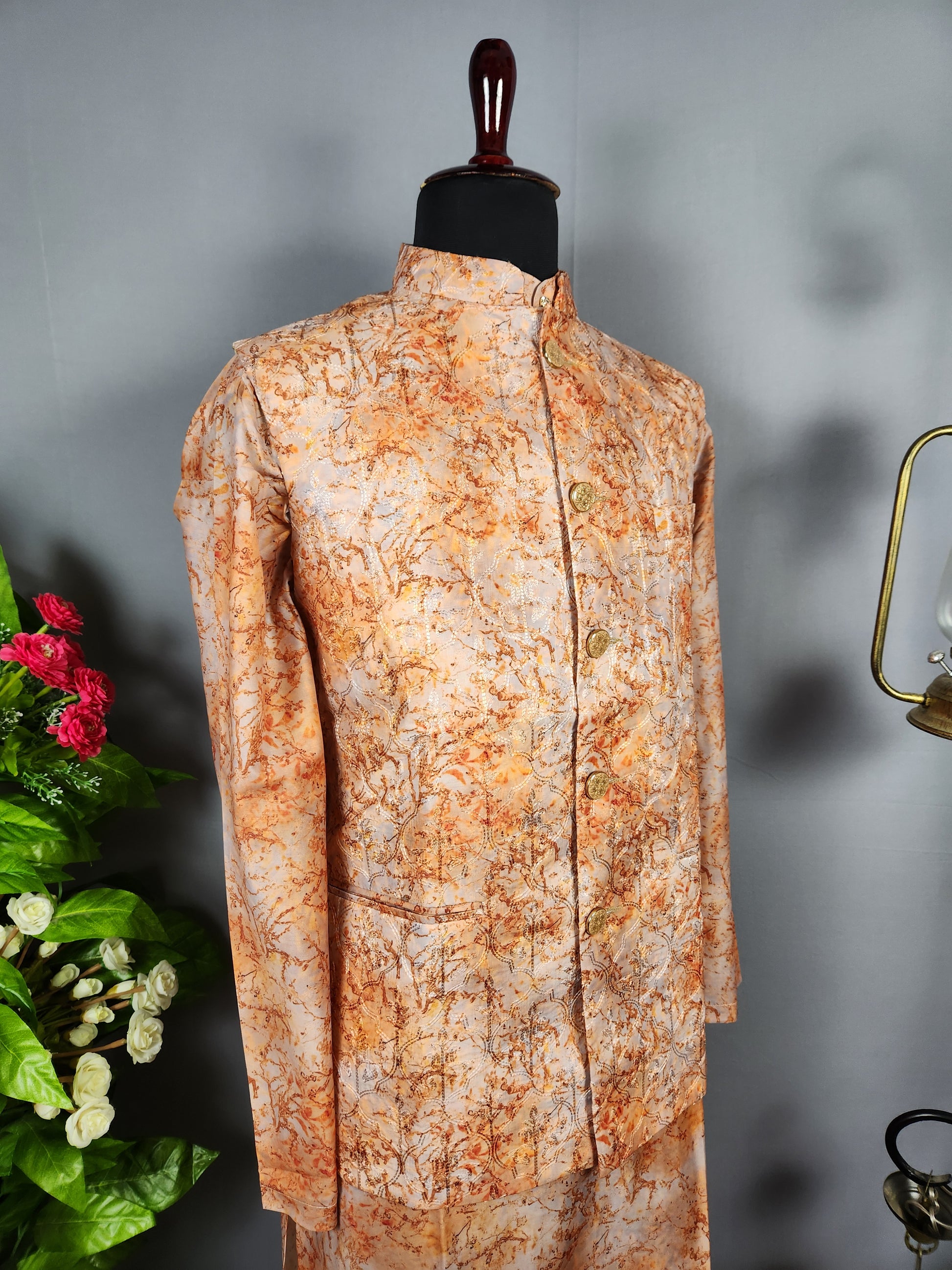 Orange Kurta Jacket Set for Wedding – Designer Indian Outfit
