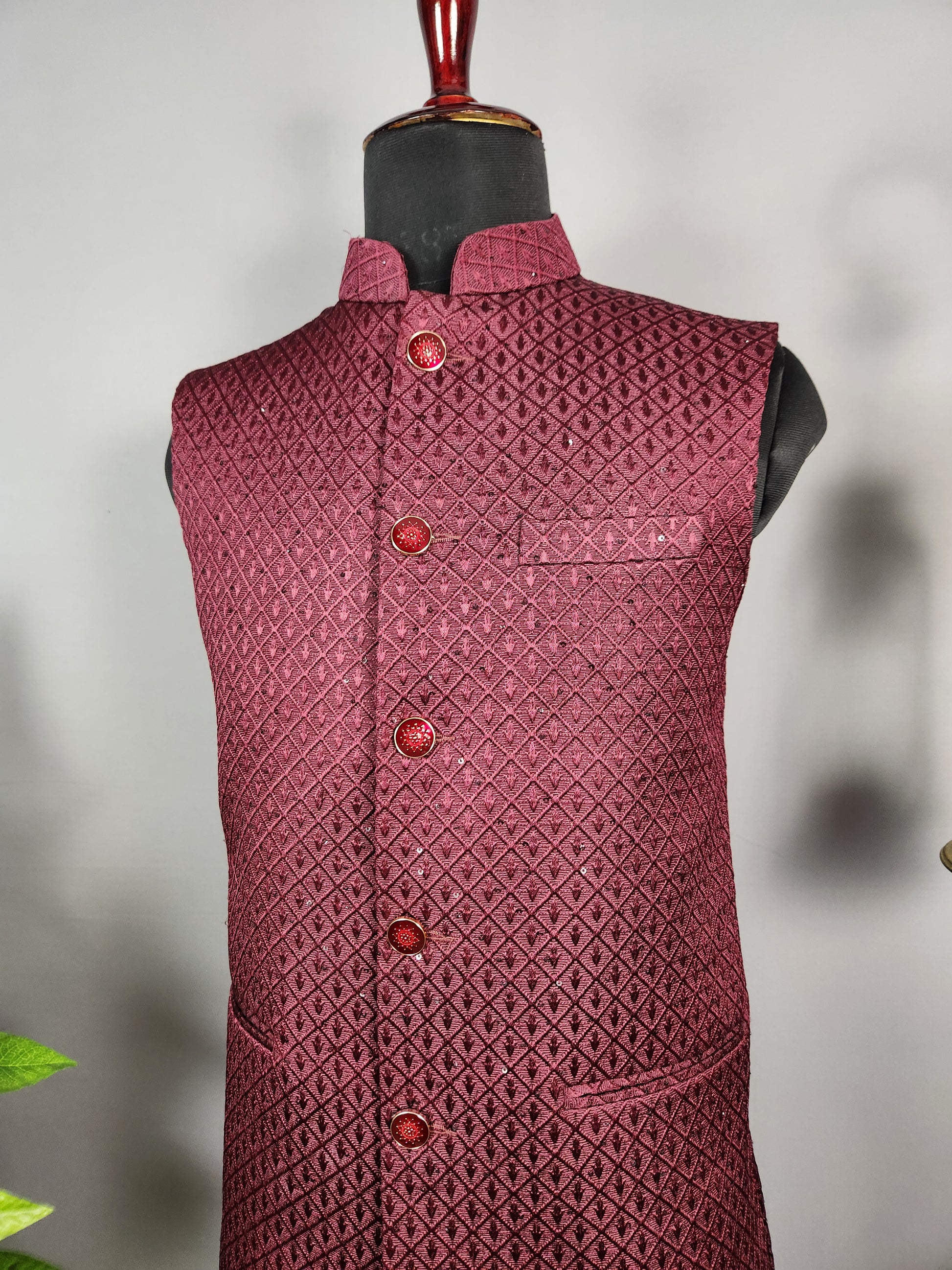 Red nehru jacket for men - Indian ethnic waistcoat ideal for weddings, festive events, and traditional functions
