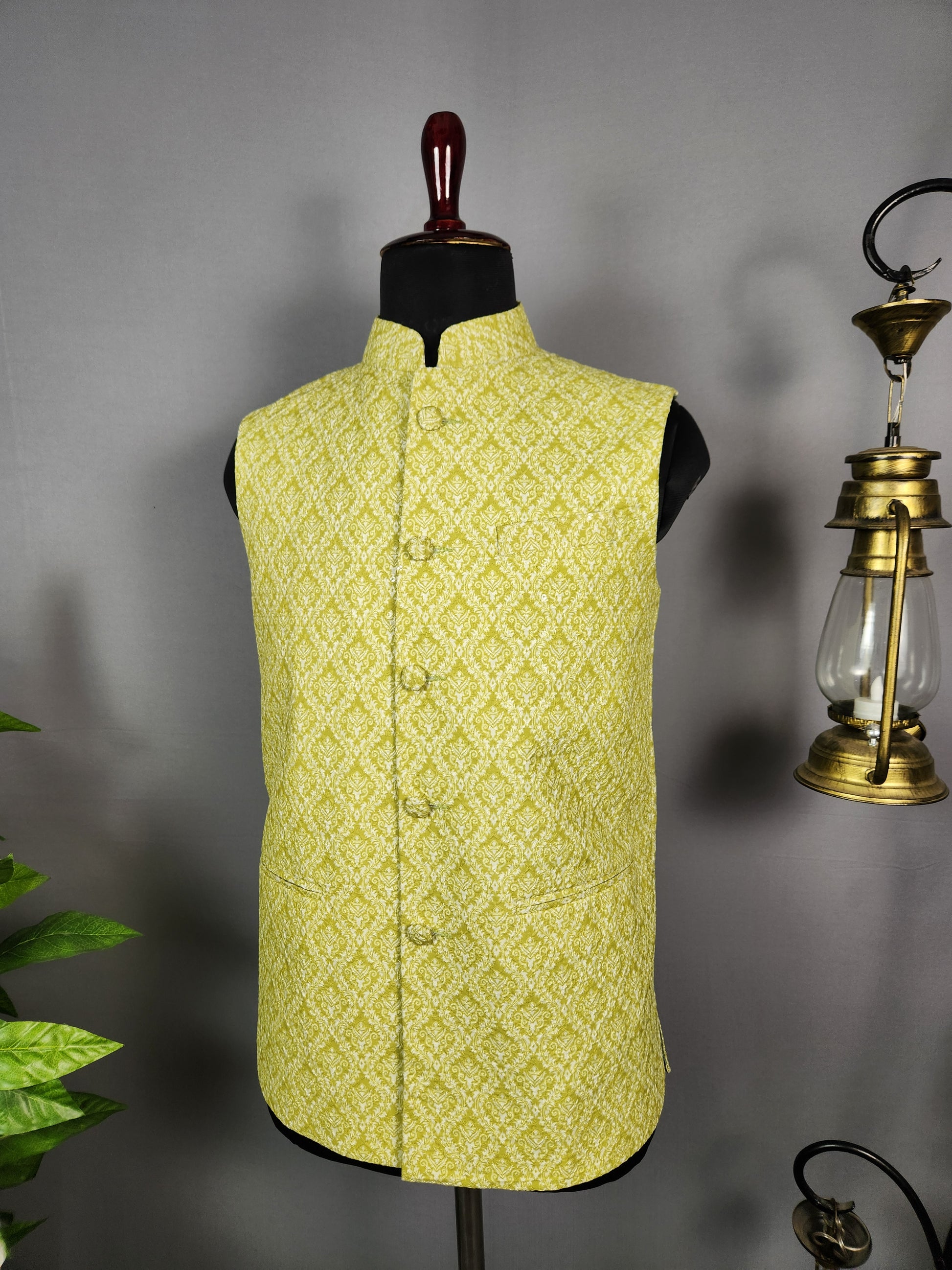 green nehru jacket for men - Indian ethnic waistcoat ideal for weddings, festive events, and traditional functions
