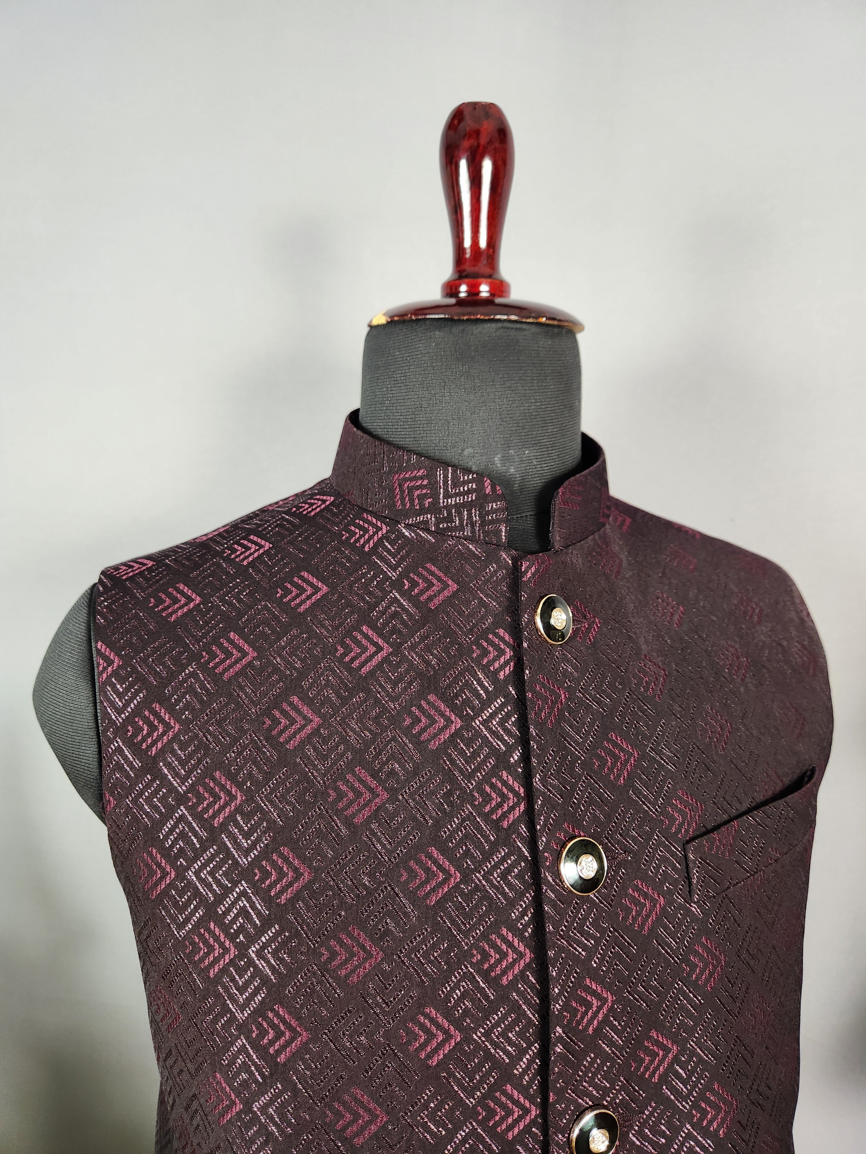 Wine nehru jacket for men - Indian ethnic waistcoat ideal for weddings, festive events, and traditional functions
