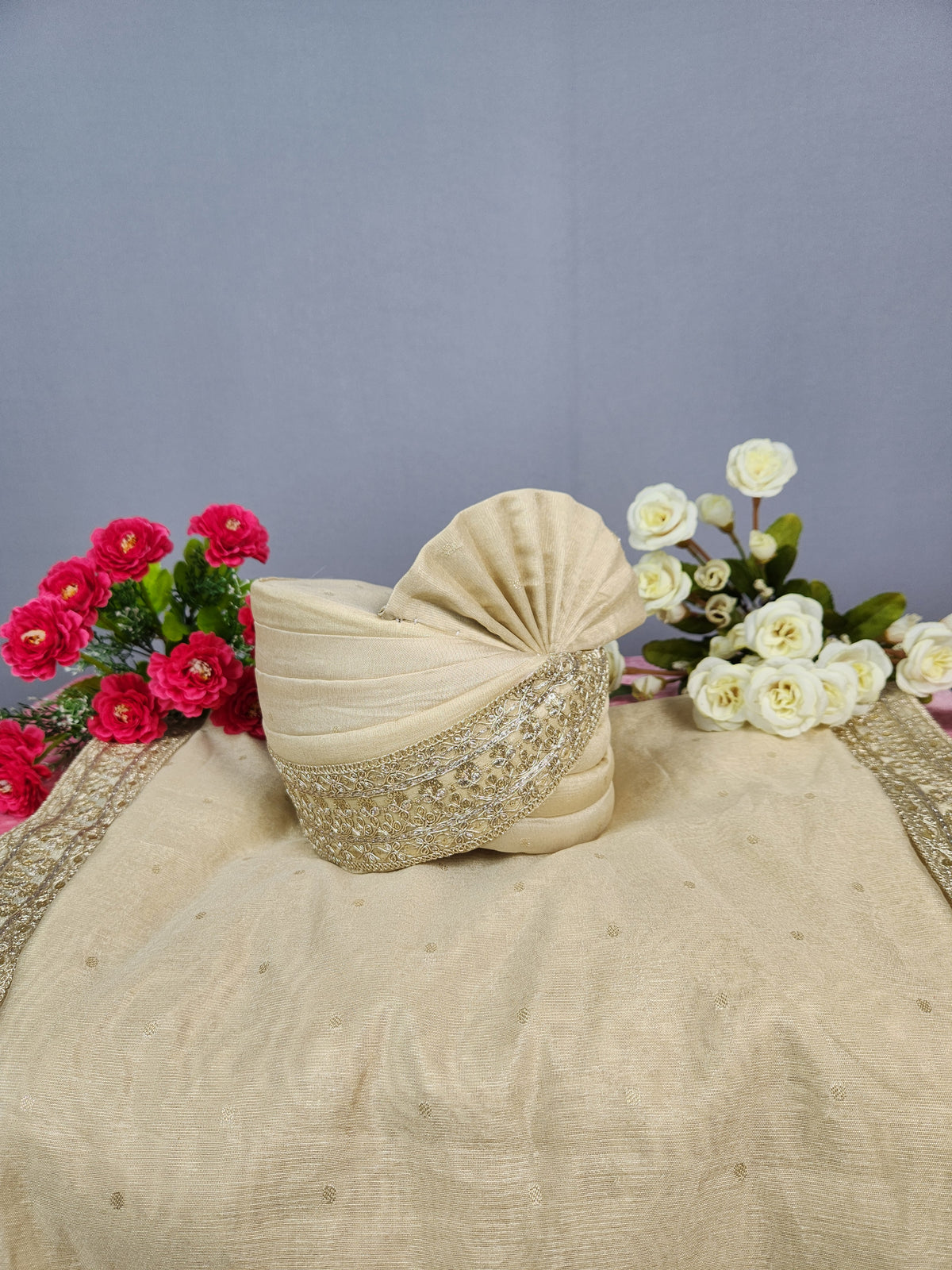 Golden Benarasi Groom Turban Shawl | Dupatta Safa Set For Men