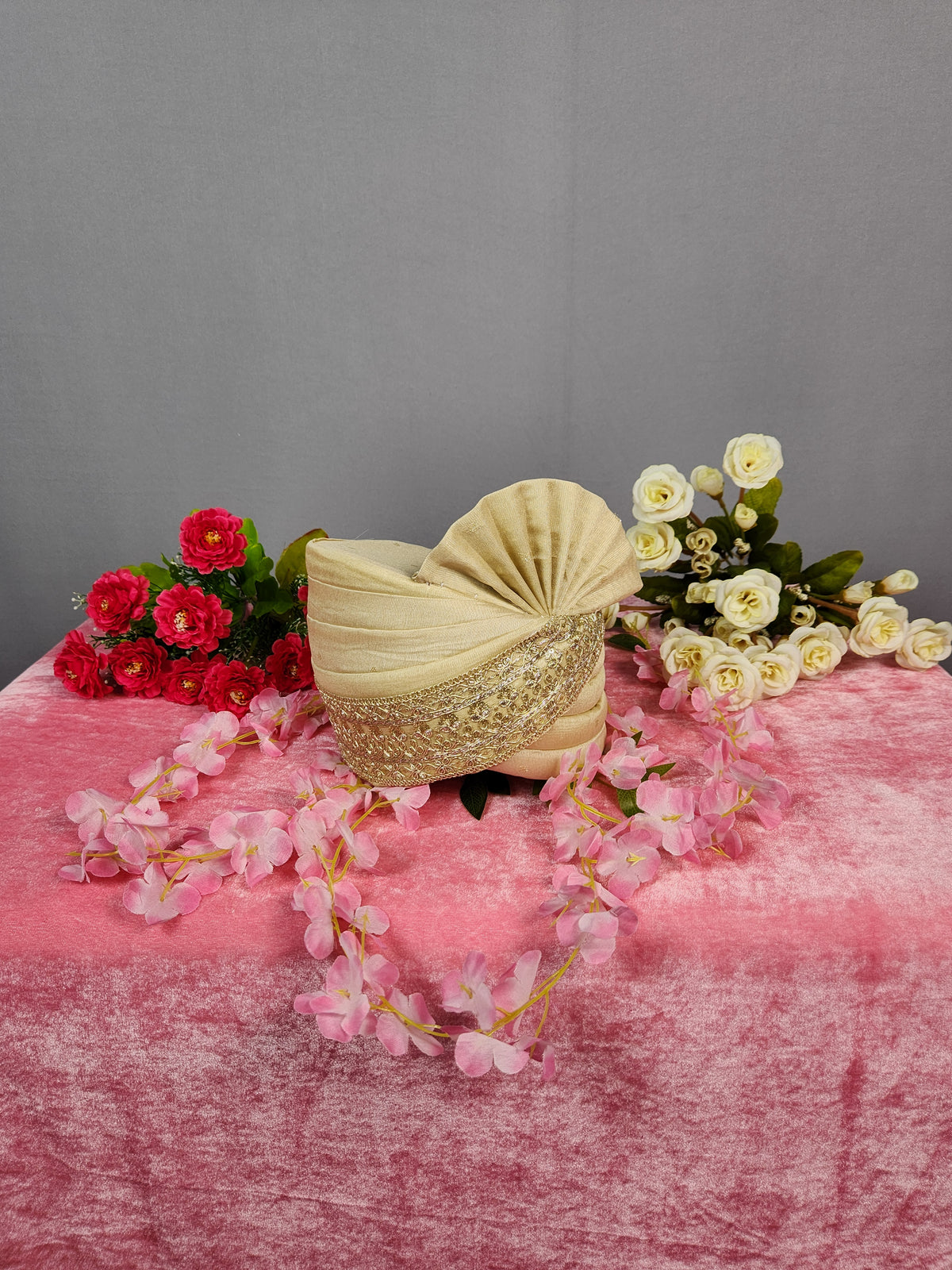 Golden Groom Turban With Zari Border | Indian Wedding Safa