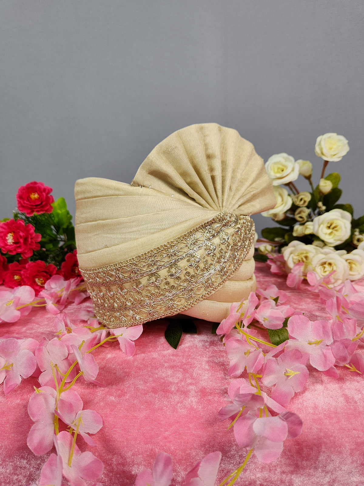 Golden Groom Turban With Zari Border | Indian Wedding Safa