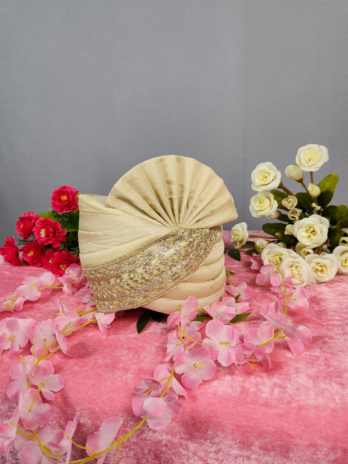 Golden Groom Turban With Zari Border | Indian Wedding Safa