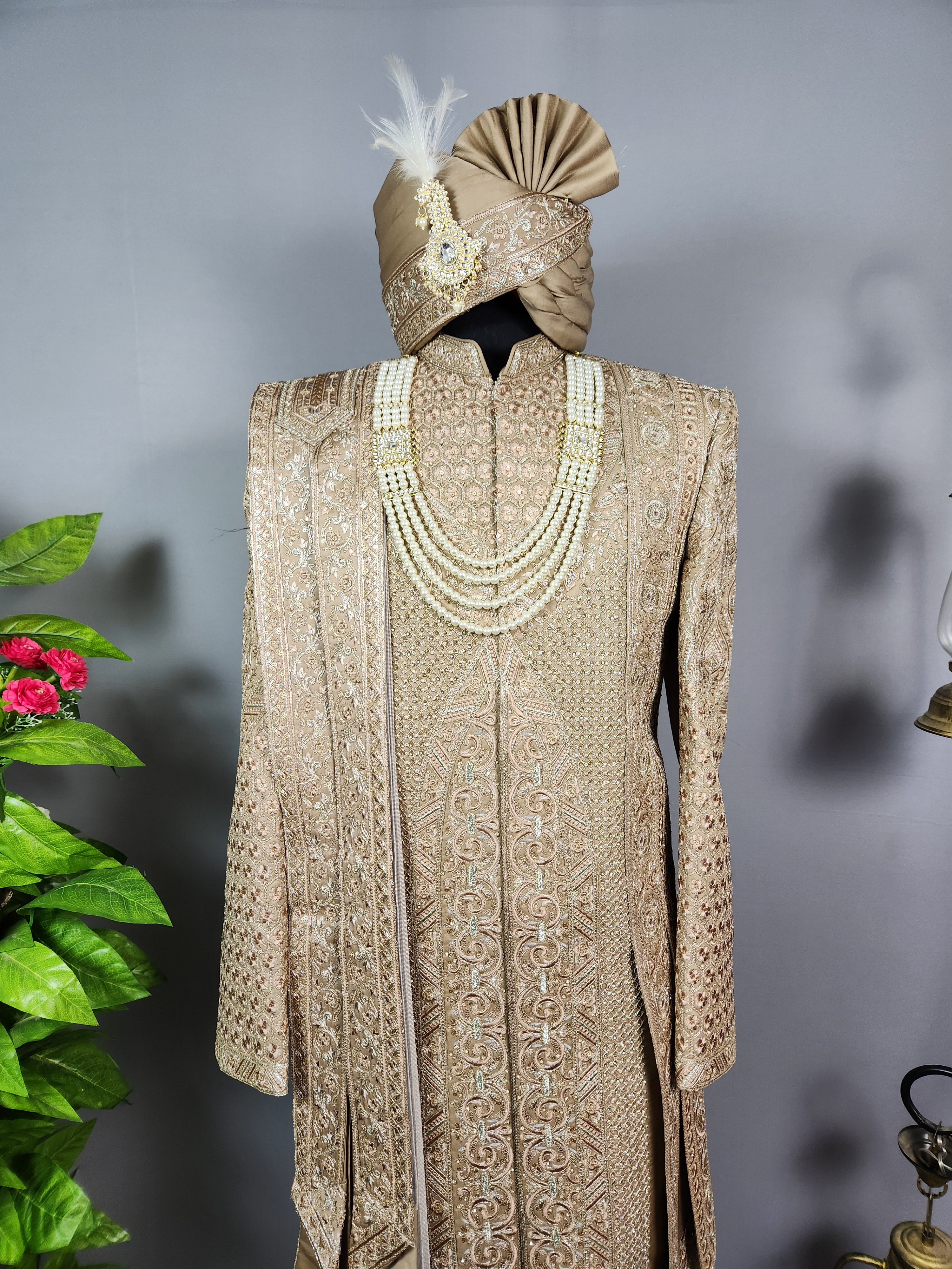 Golden Brown Groom Sherwani - 2 Layer Style | Sherwani For Men