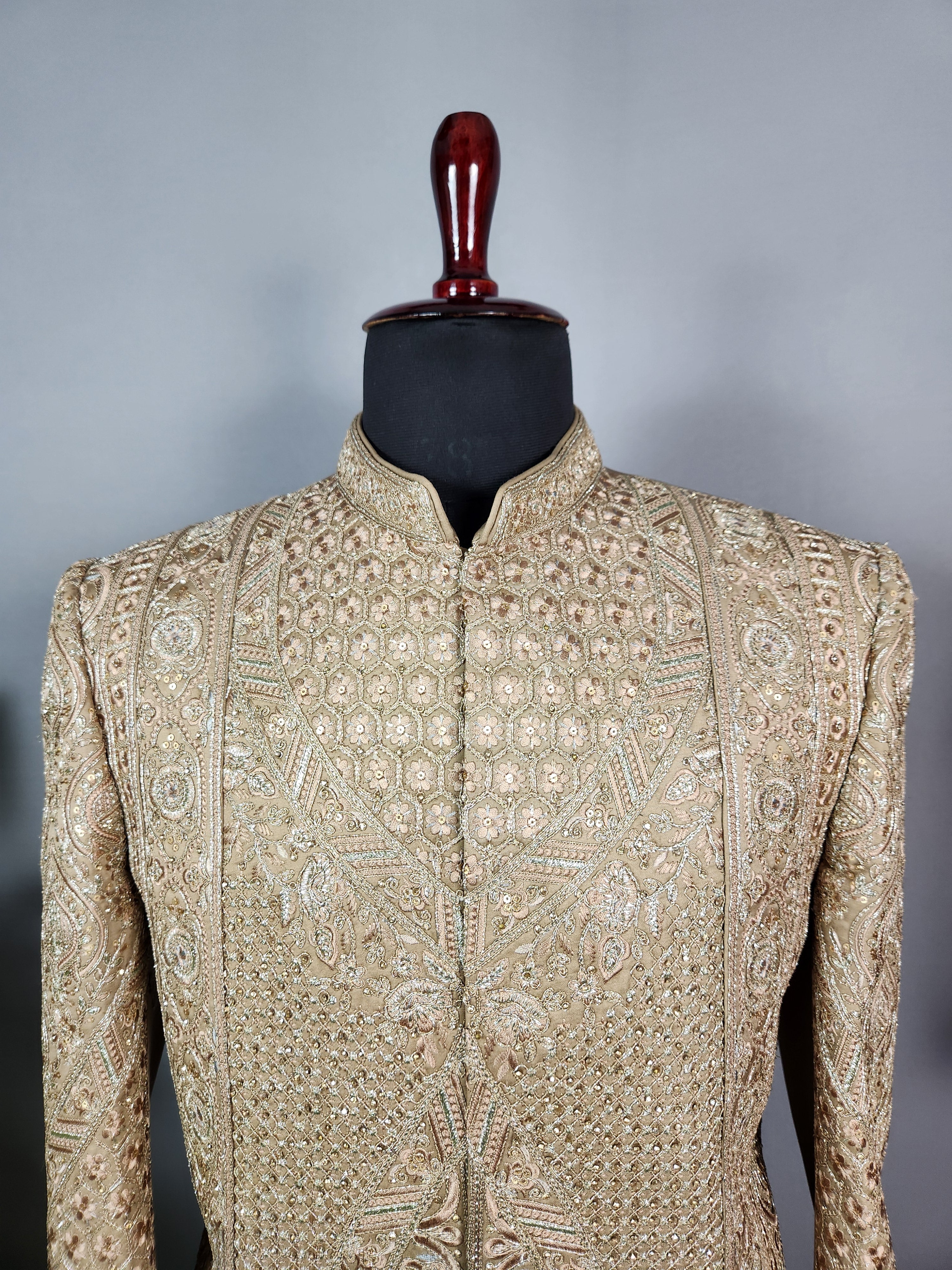 Golden Brown Groom Sherwani - 2 Layer Style | Sherwani For Men