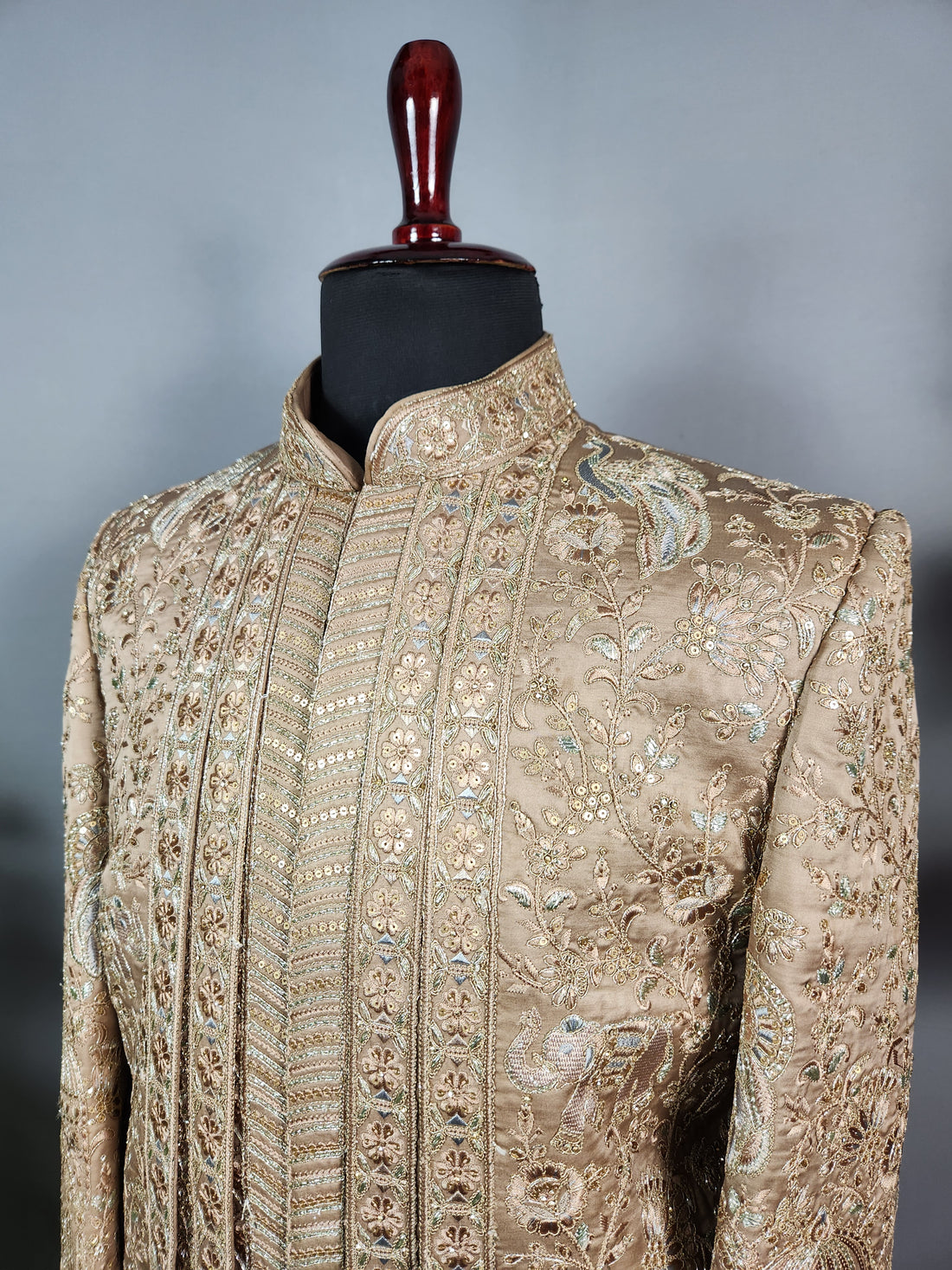 Golden Brown Groom Sherwani - Zari Embroidery | Sherwani For Men