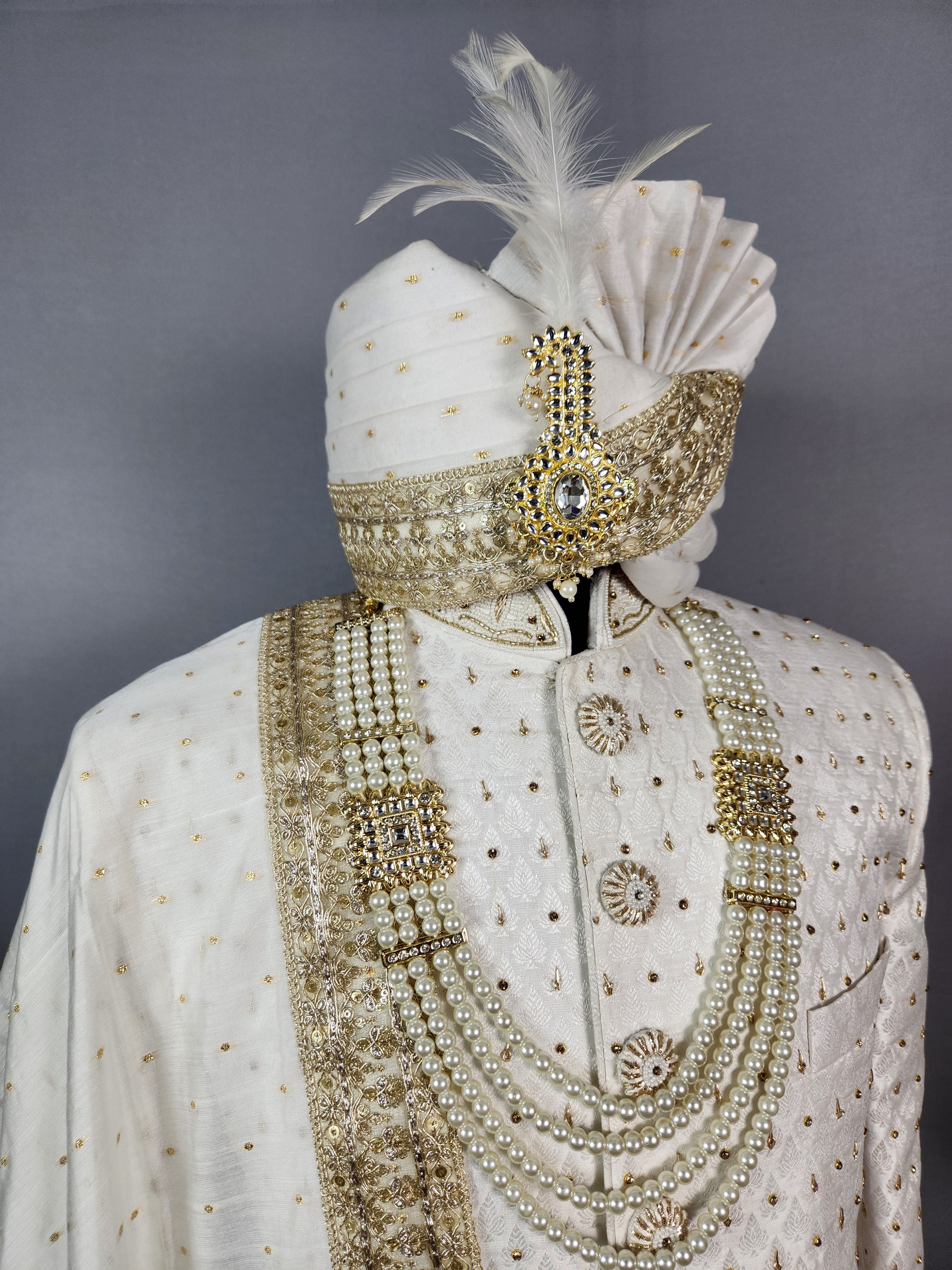 White Wedding Groom Sherwani - Zardozi Diamond Work | Sherwani For Men