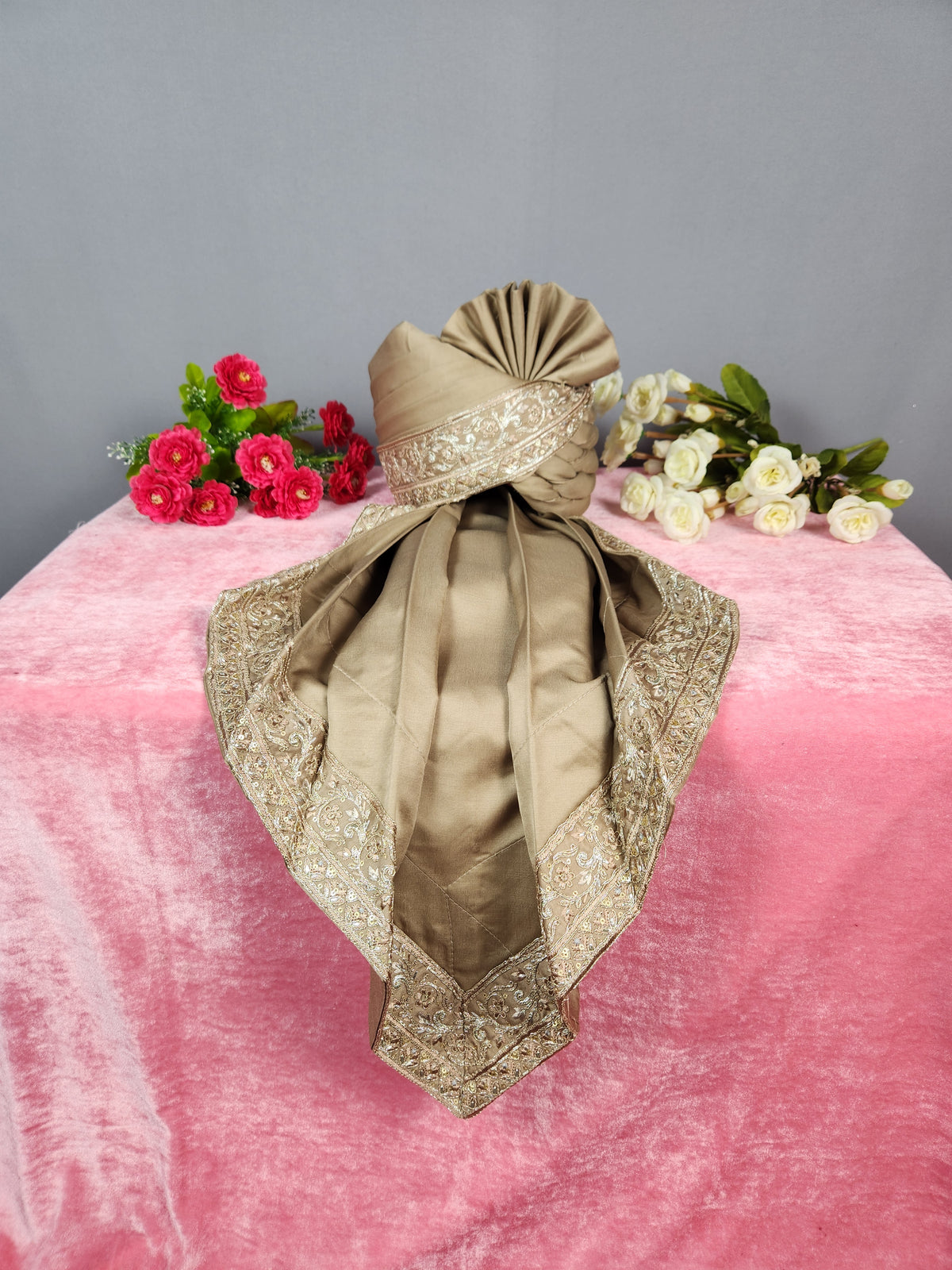 Golden Brown Groom Turban Shawl | Dupatta Safa Set For Men